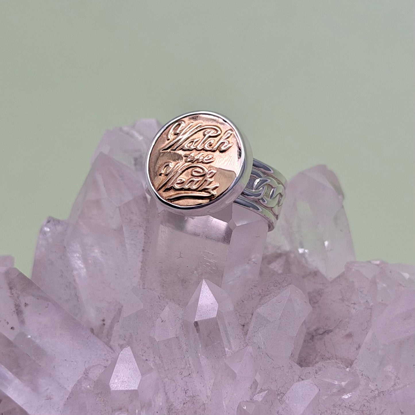 “Watch the Wear” Union Button Sterling Silver Ring Size 9.5