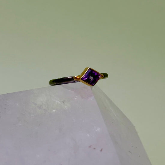 Rhodium & Gold Plated Silver Amethyst Ring