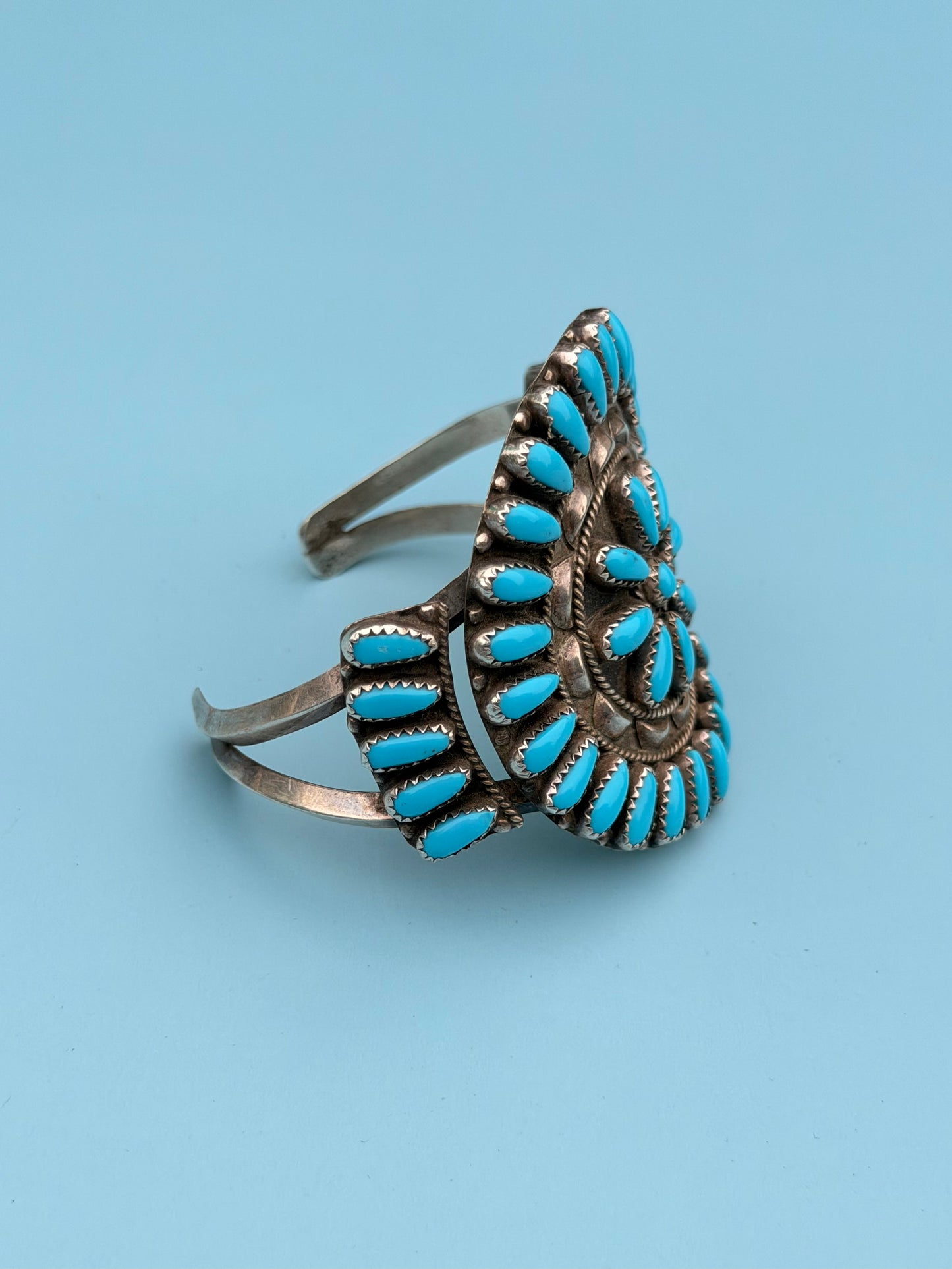 "P. Jones" Hallmark Turquoise Sterling Silver Zuni Cuff