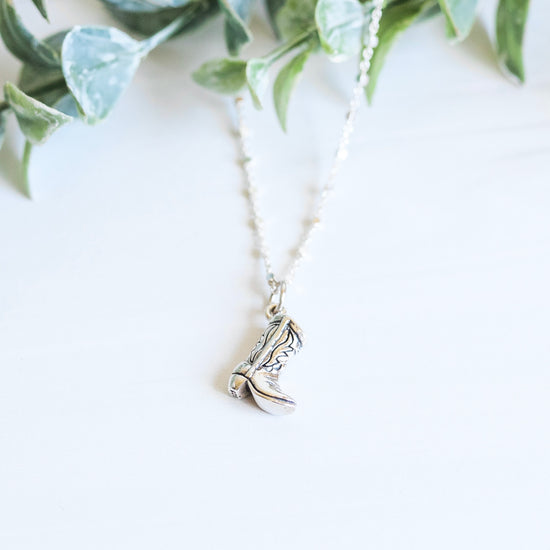 Cowgirl Boot Necklace Silver