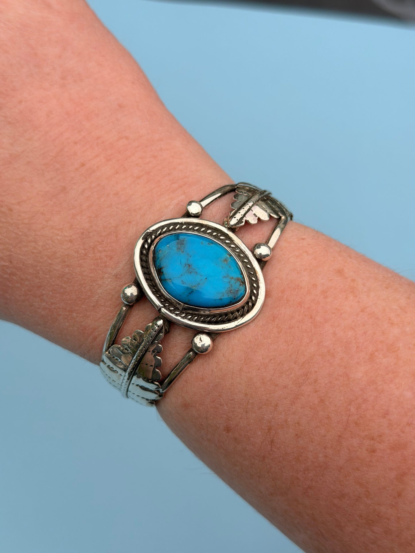 Old Pawn Native American Turquoise Silver Cuff