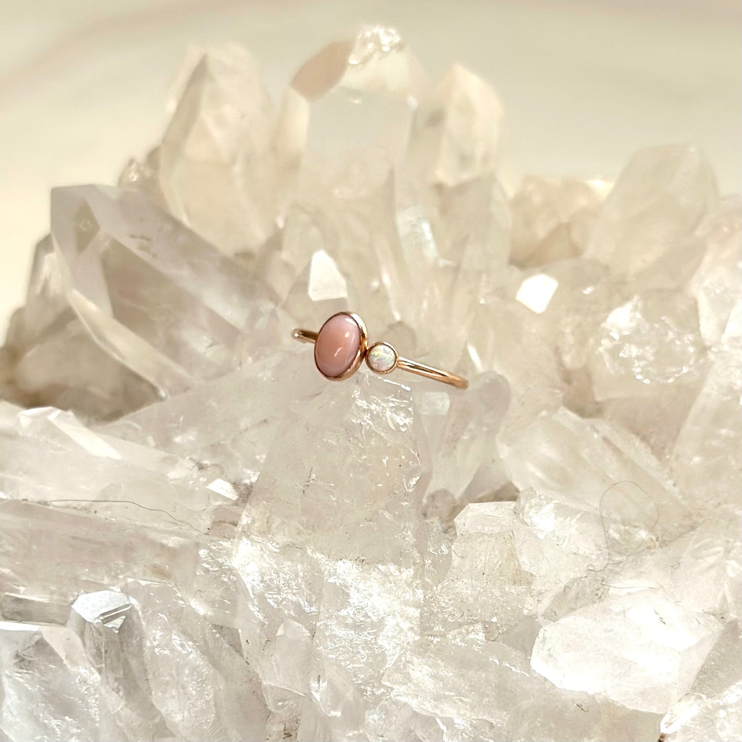 Load image into Gallery viewer, Duo Pink Opal &amp;amp; White Opal Ring

