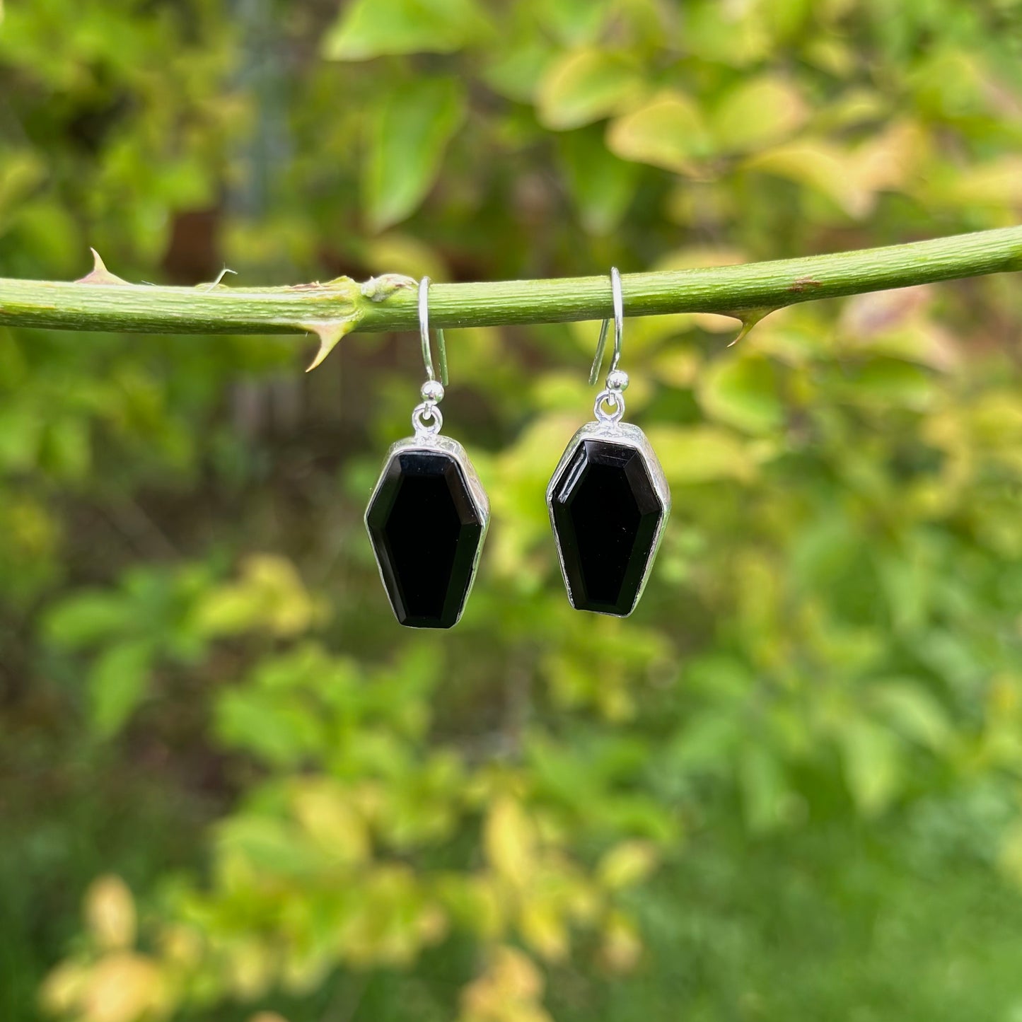 Load image into Gallery viewer, Black Onyx Coffin Earrings
