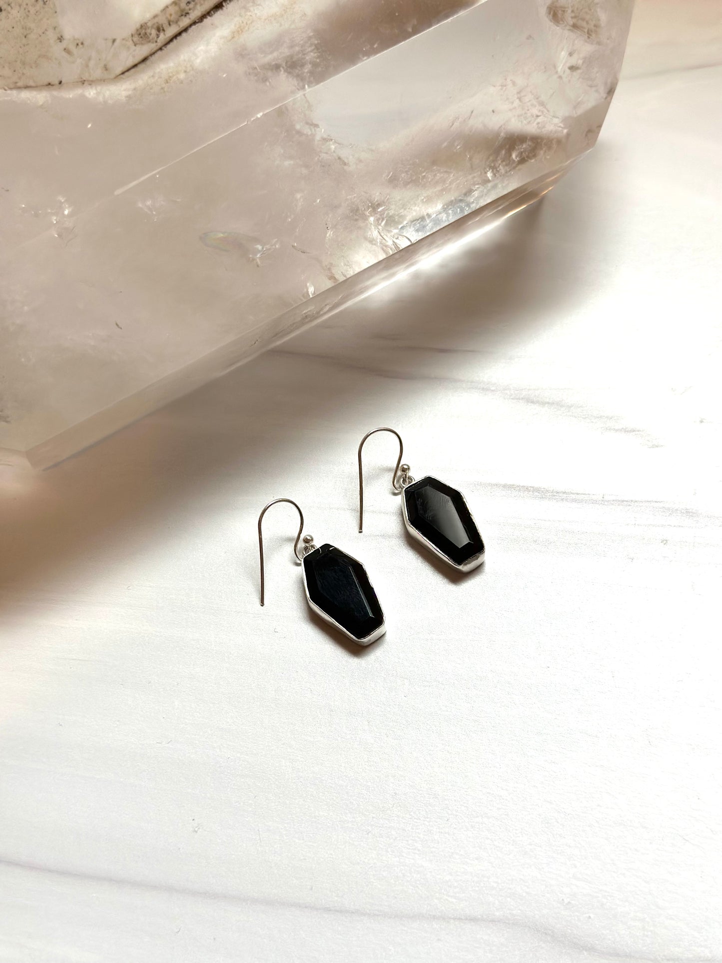 Black Onyx Coffin Earrings