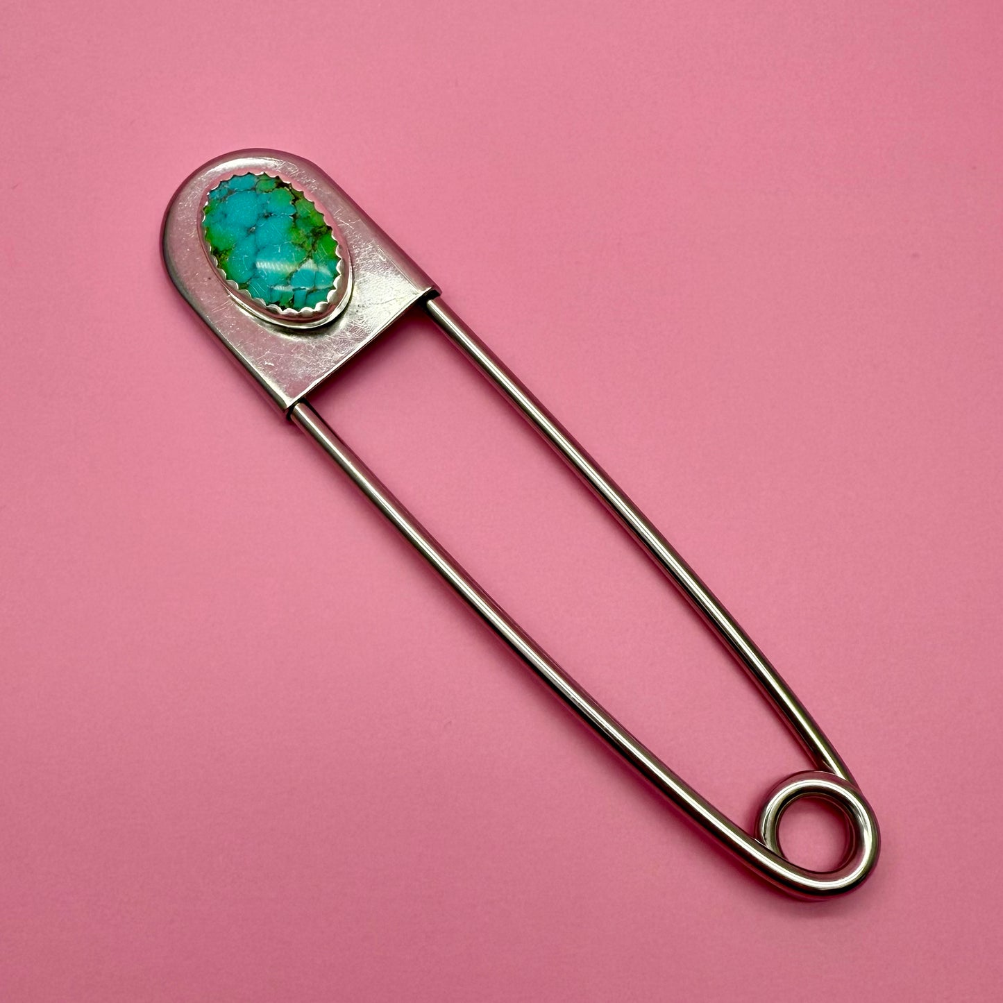Seaside Silver & Turquoise Jumbo Safety Pin