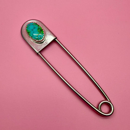 Seaside Silver & Turquoise Jumbo Safety Pin