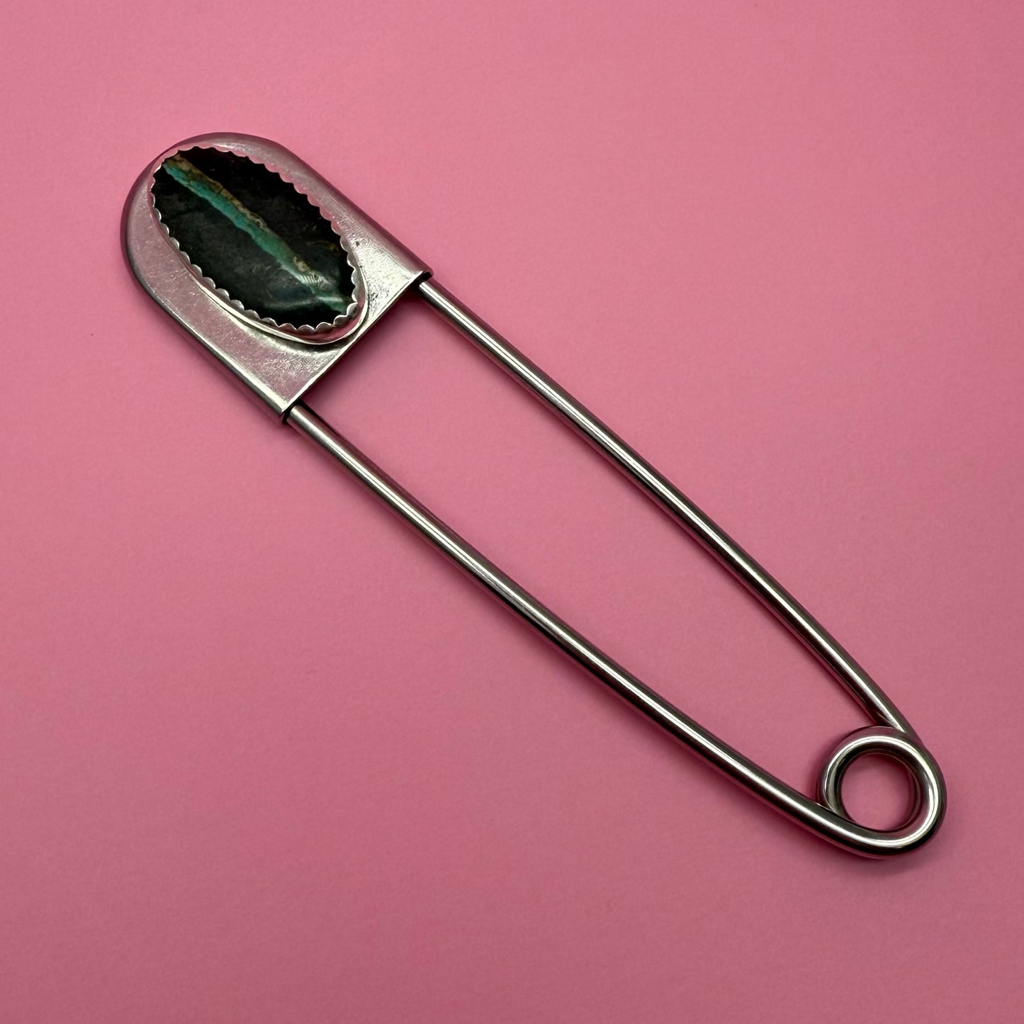 Cayman Silver & Variscite Jumbo Safety Pin
