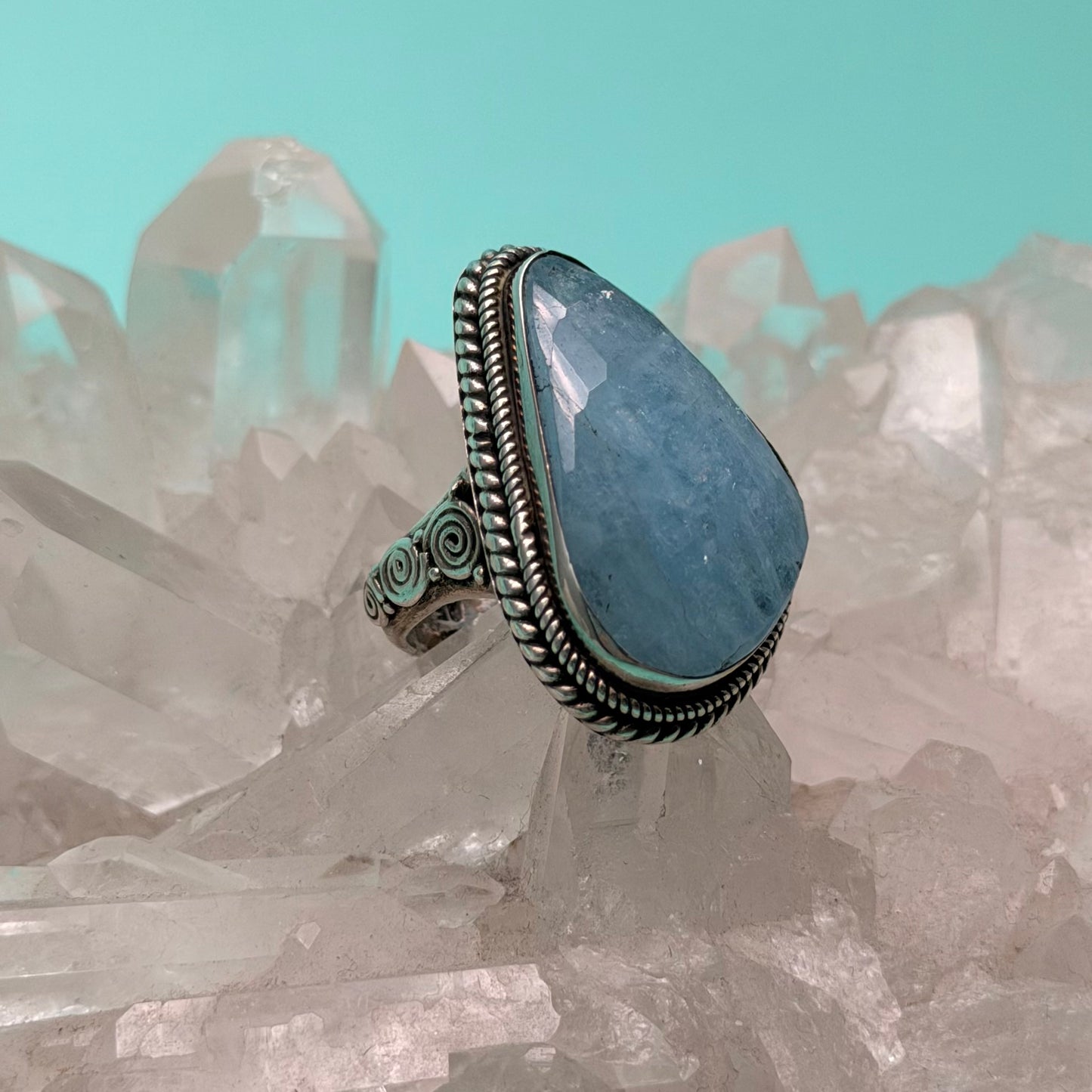 Faceted Aquamarine Ring