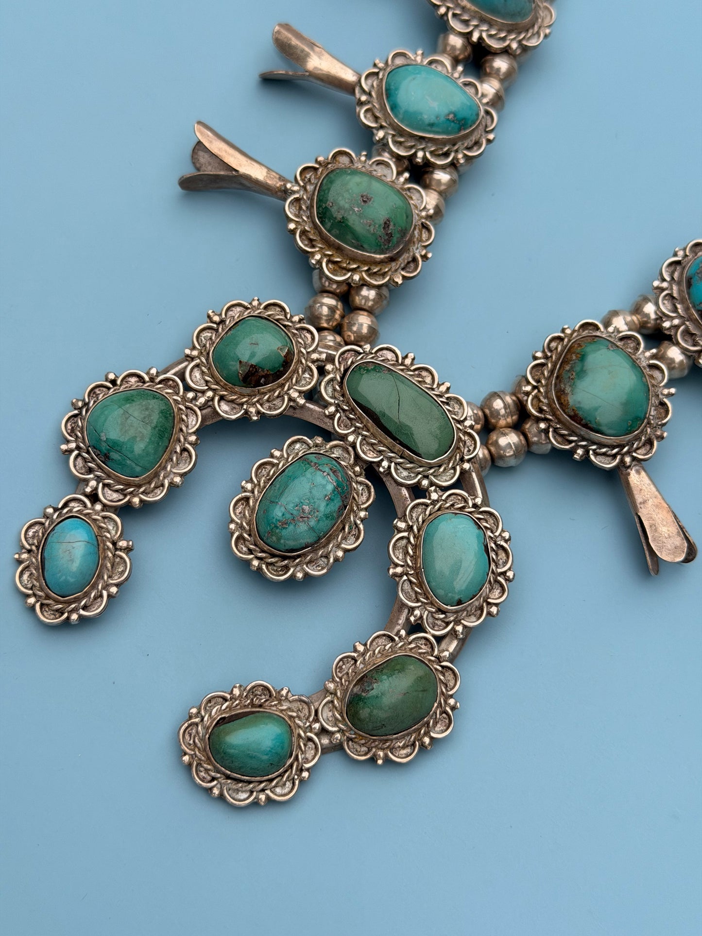 Vintage 1960s Old Pawn Turquoise Squash Blossom Necklace | 259.69g