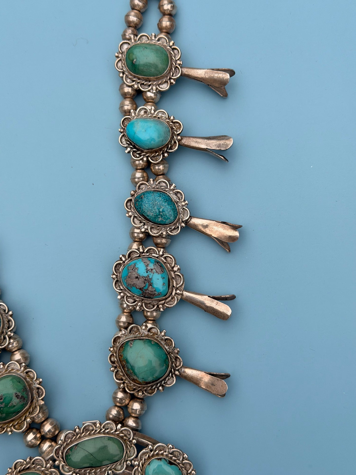 Vintage 1960s Old Pawn Turquoise Squash Blossom Necklace | 259.69g
