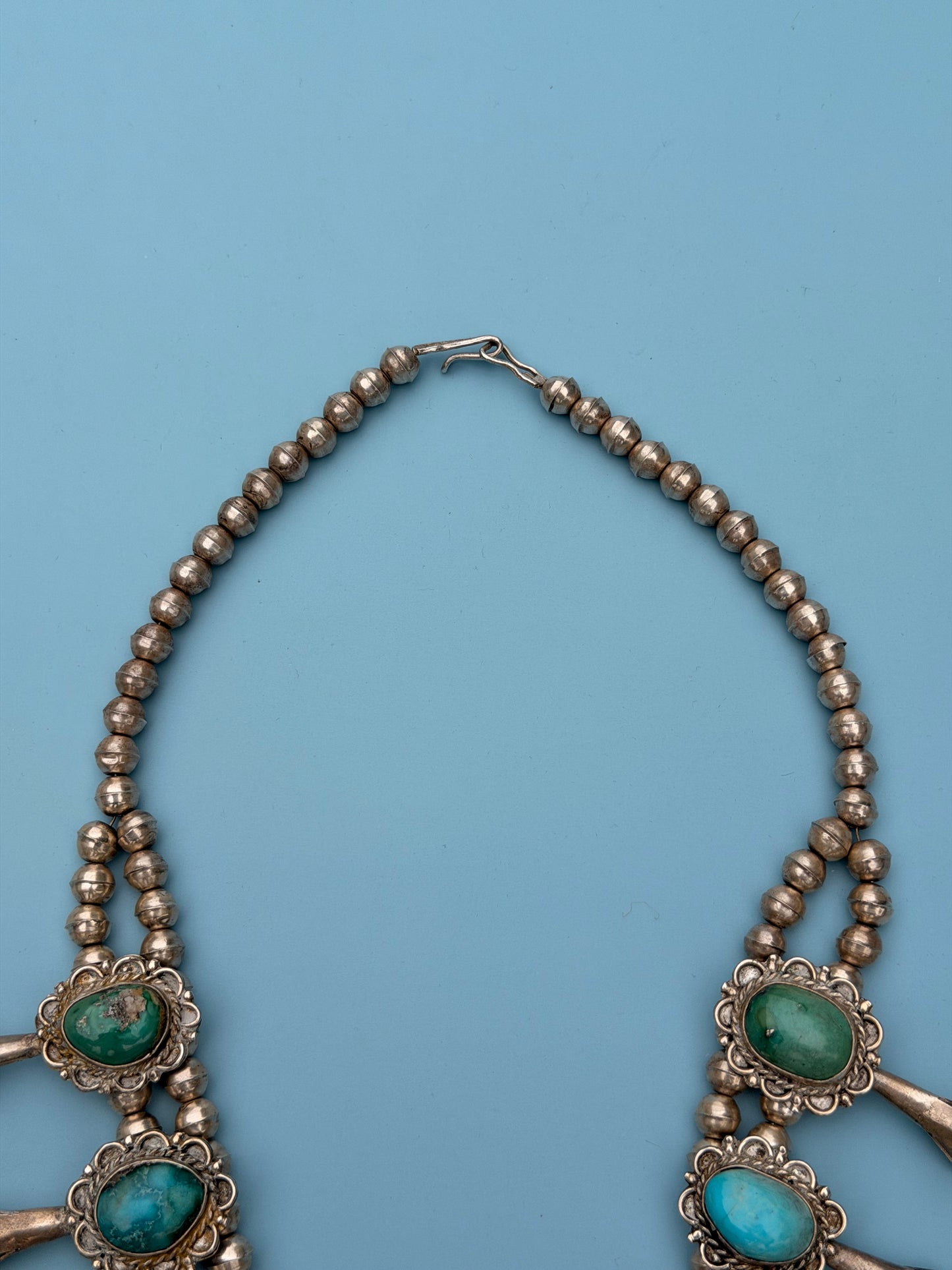 Vintage 1960s Old Pawn Turquoise Squash Blossom Necklace | 259.69g