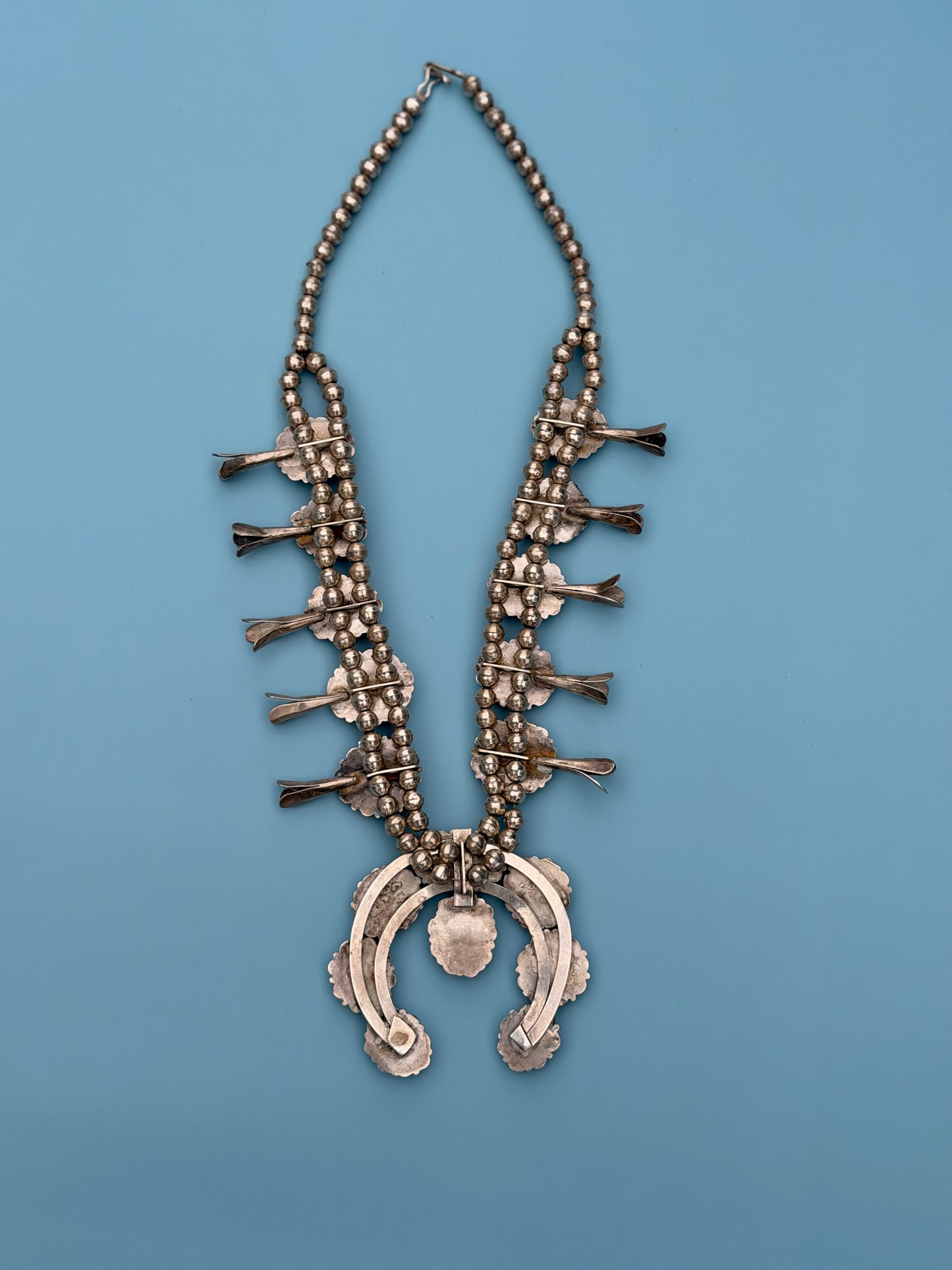 Vintage 1960s Old Pawn Turquoise Squash Blossom Necklace | 259.69g