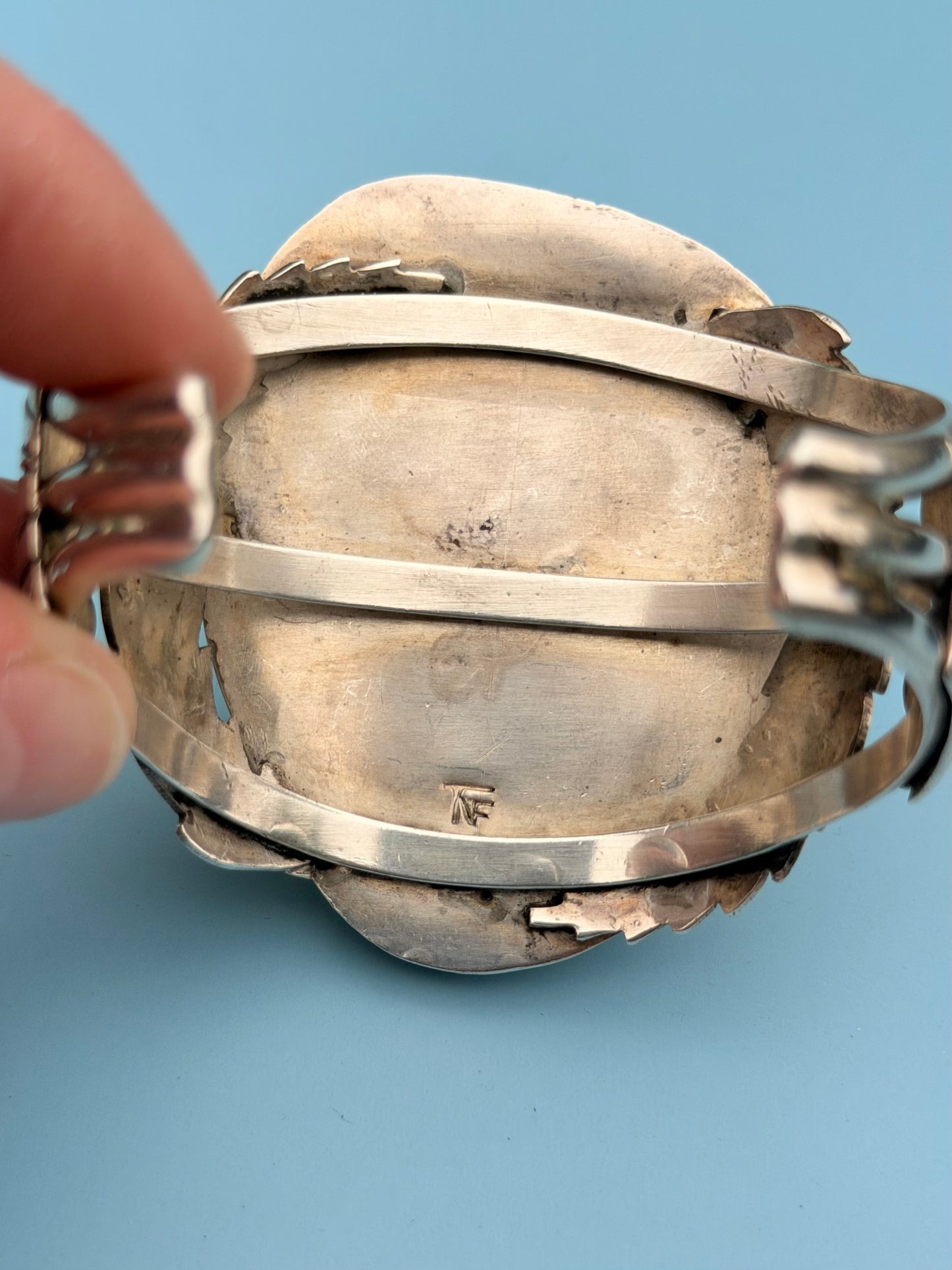 "TNF" Signed Massive Vintage Native American Sterling Silver Cuff