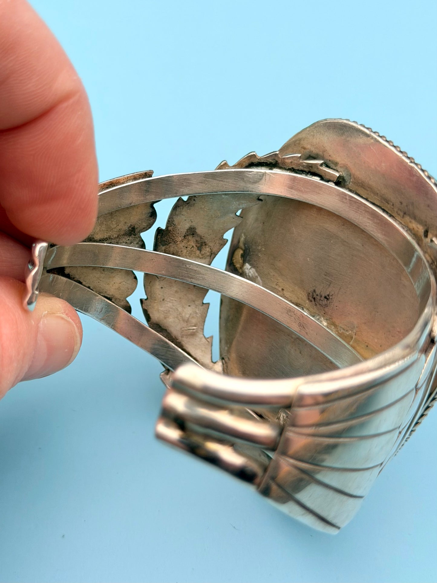 "TNF" Signed Massive Vintage Native American Sterling Silver Cuff