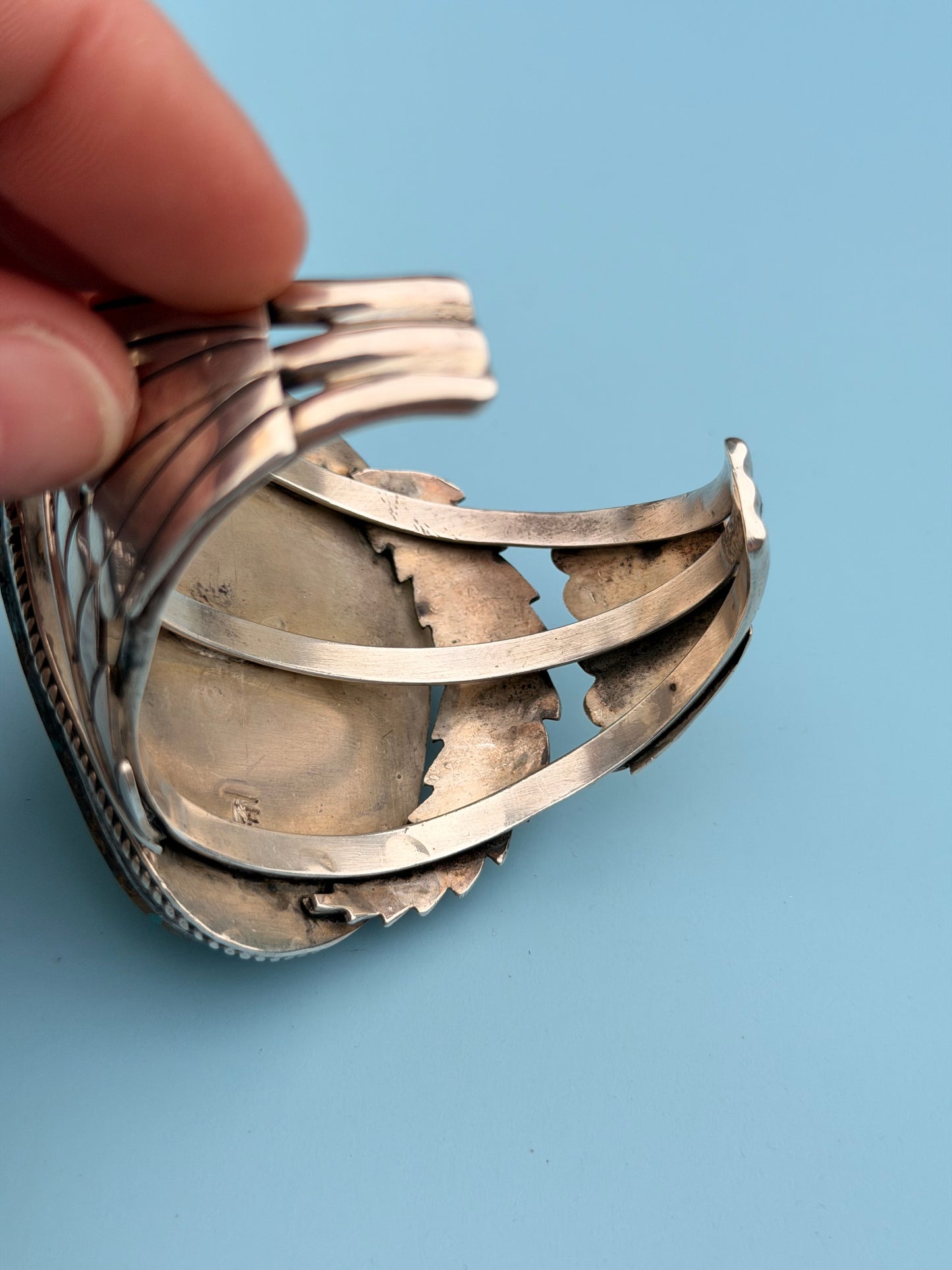 "TNF" Signed Massive Vintage Native American Sterling Silver Cuff