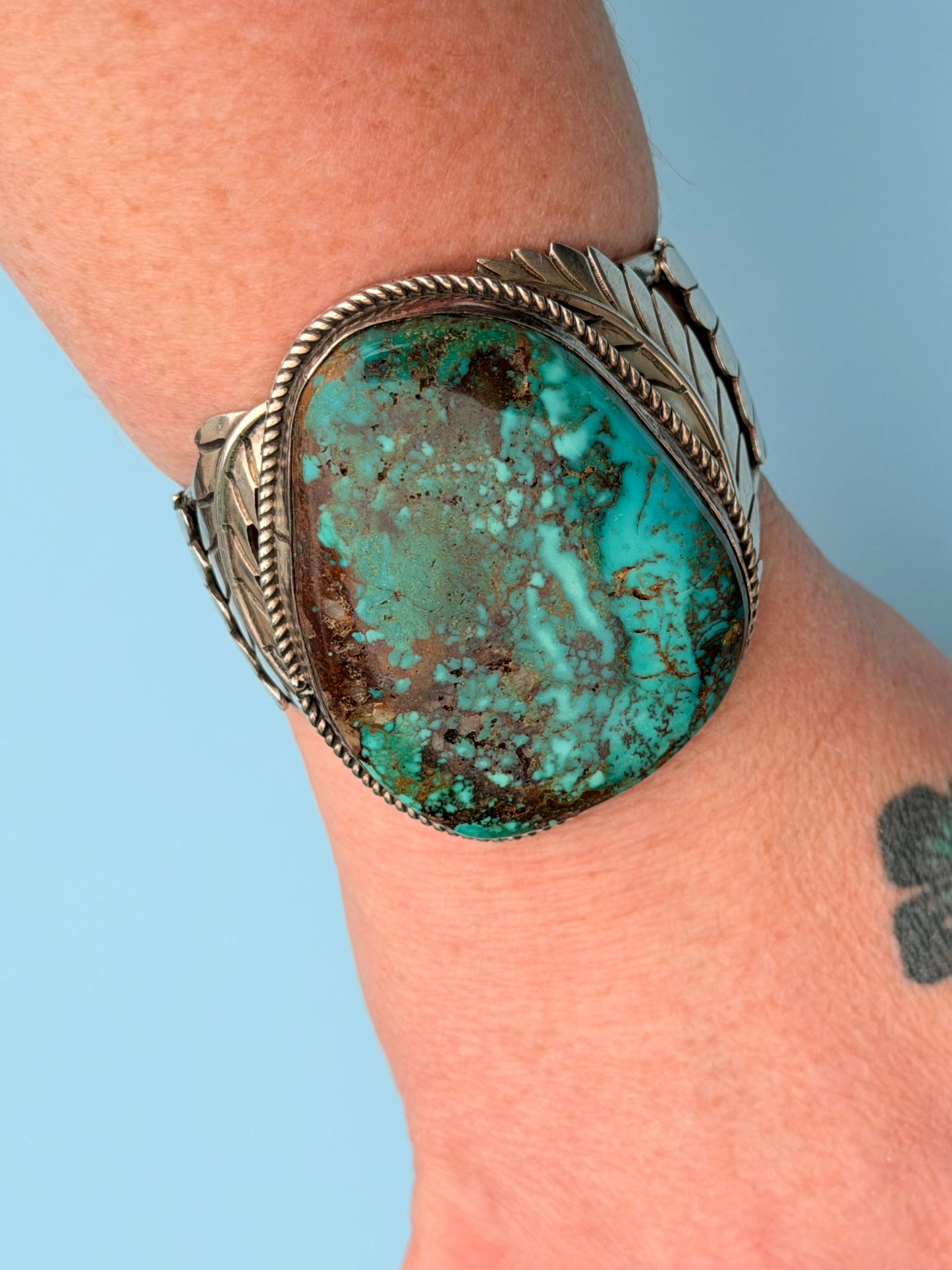"TNF" Signed Massive Vintage Native American Sterling Silver Cuff