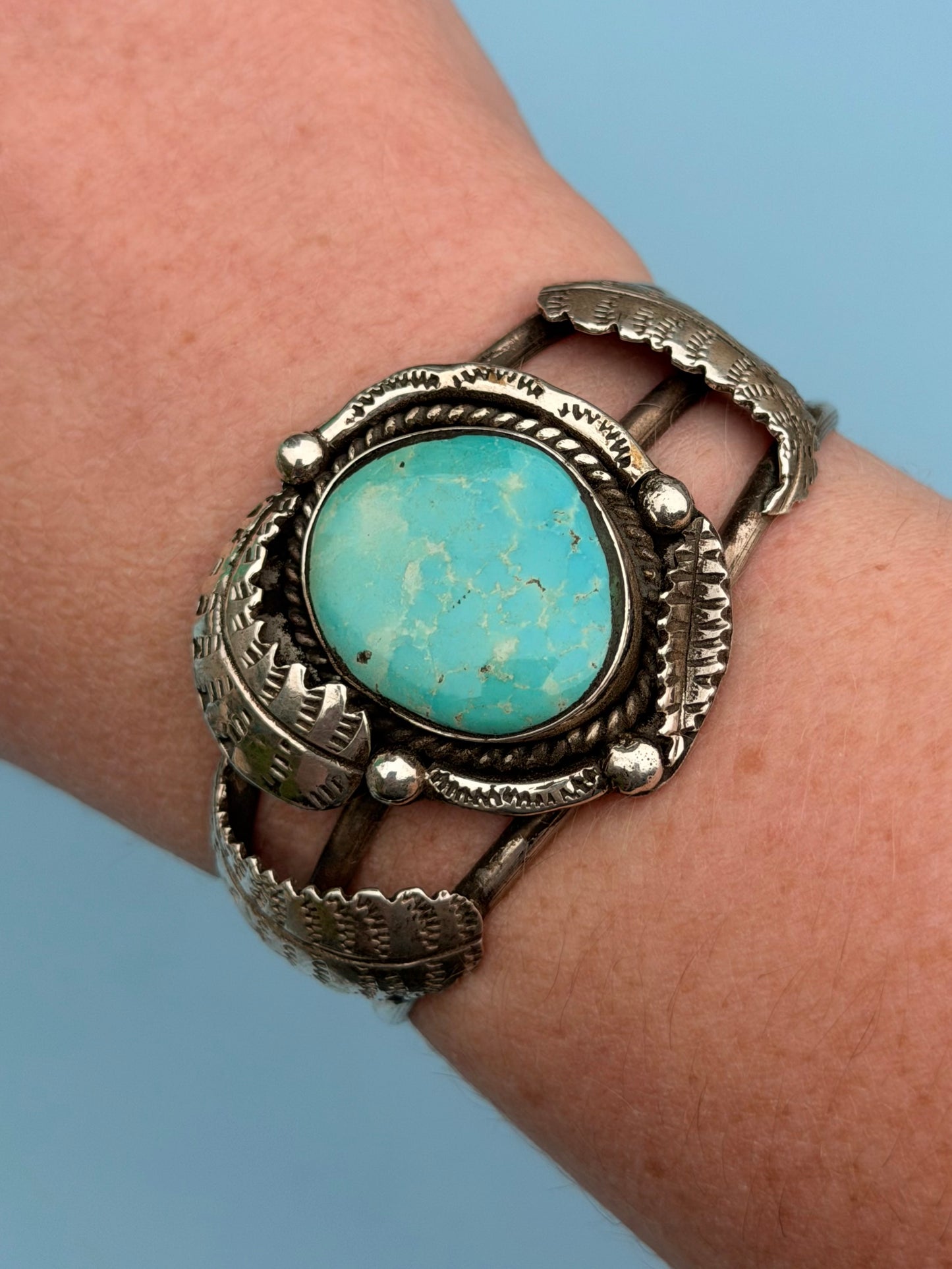 Old Pawn Native American Pale Blue Turquoise Silver Cuff