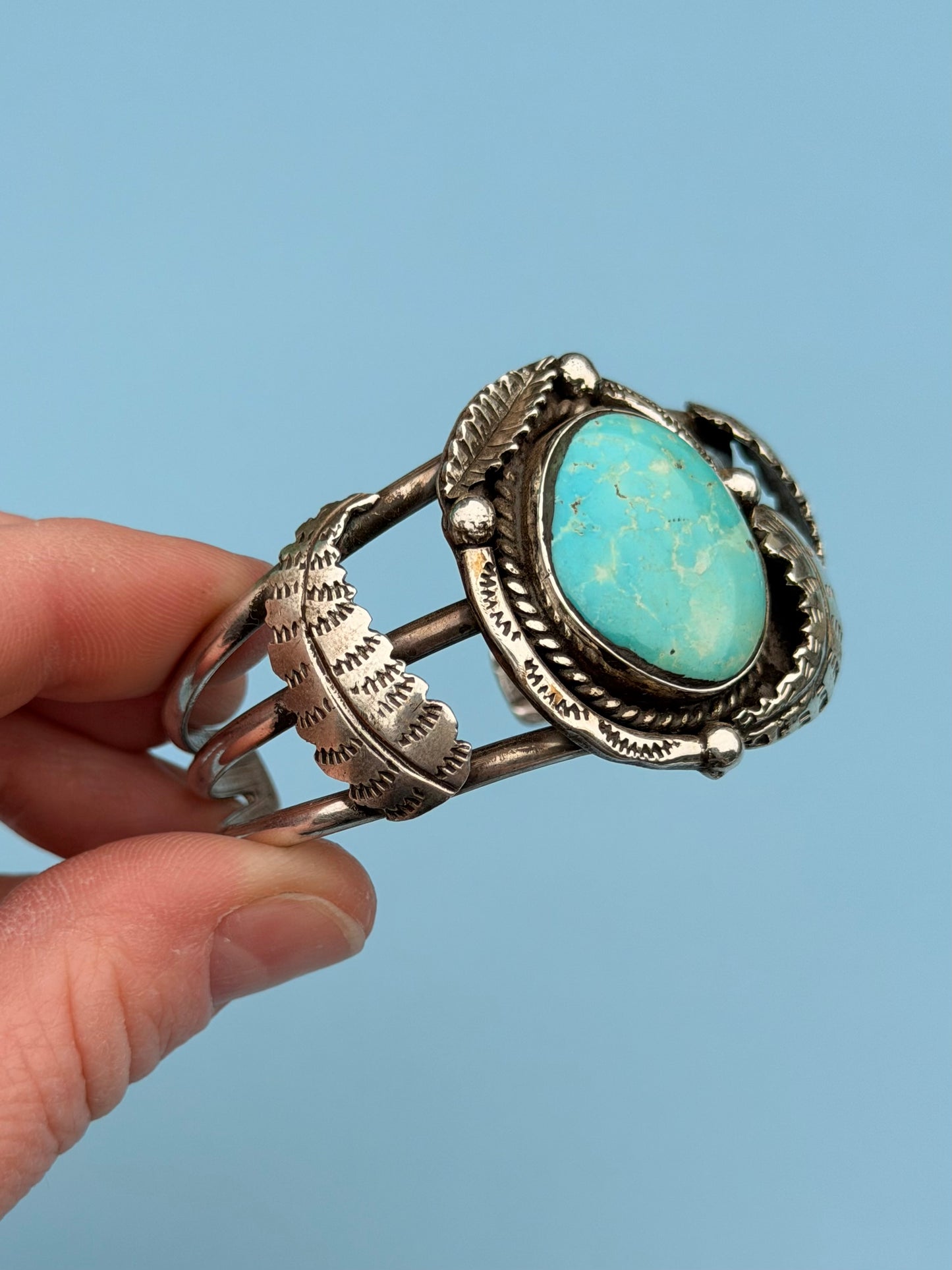 Old Pawn Native American Pale Blue Turquoise Silver Cuff