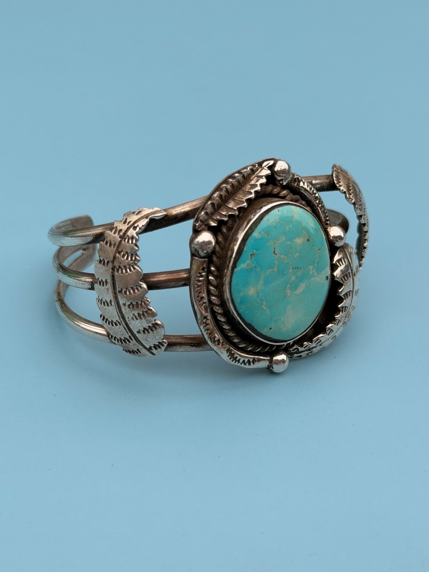 Old Pawn Native American Pale Blue Turquoise Silver Cuff