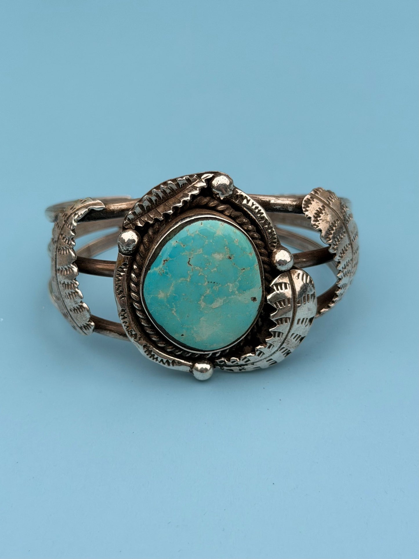Old Pawn Native American Pale Blue Turquoise Silver Cuff