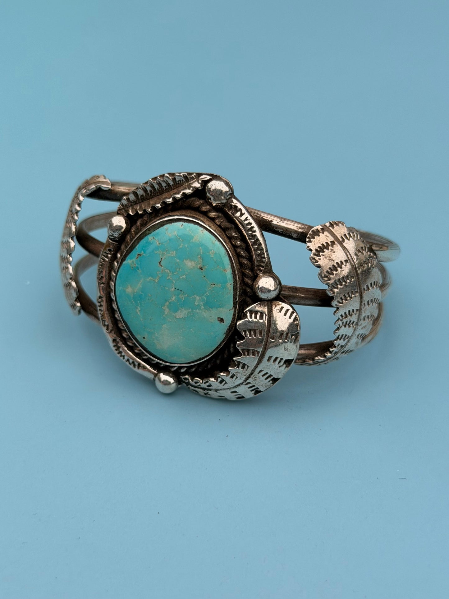 Old Pawn Native American Pale Blue Turquoise Silver Cuff