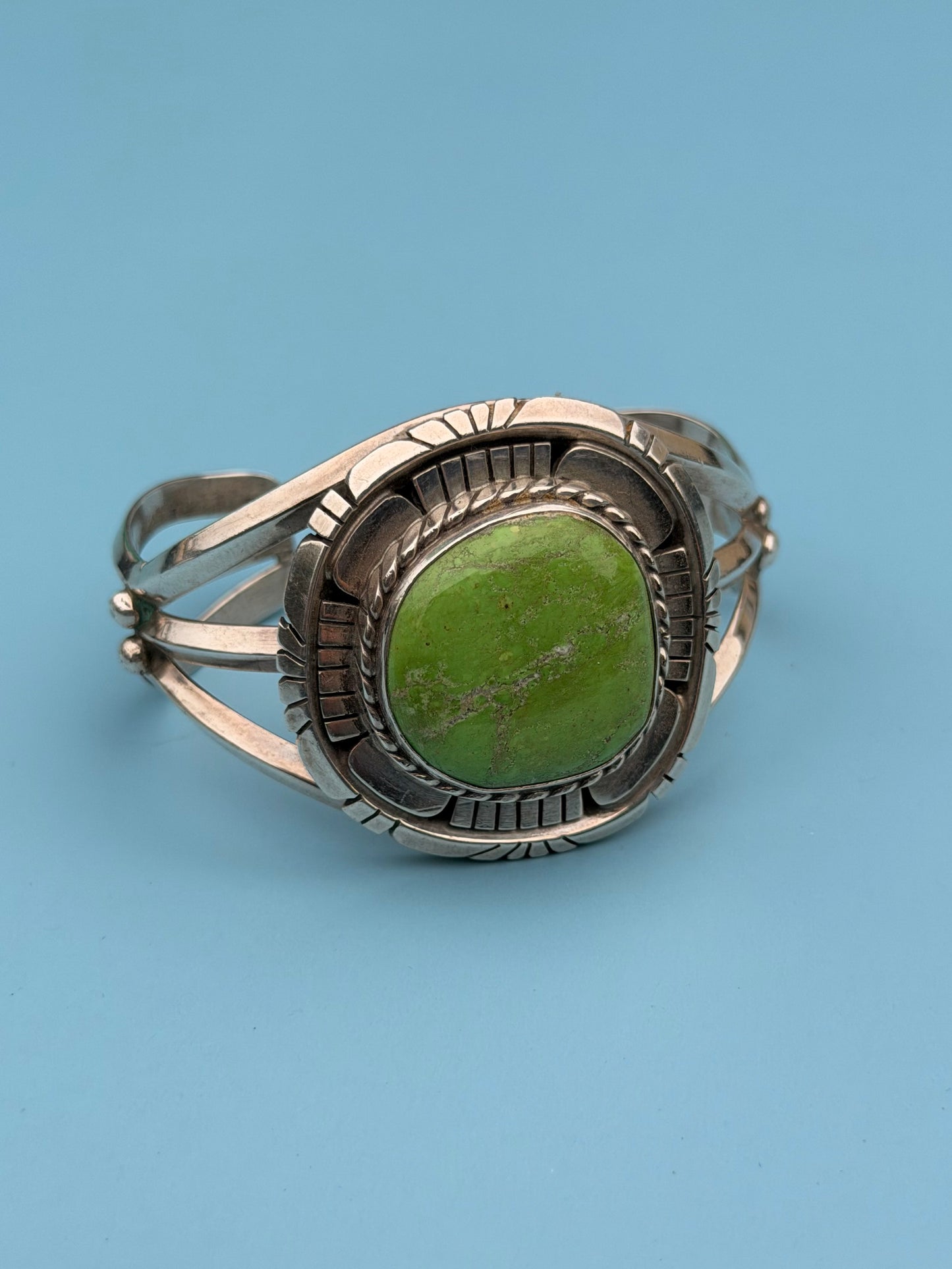 "Charles Johnson" Signed Sterling Silver Gaspeite Cuff