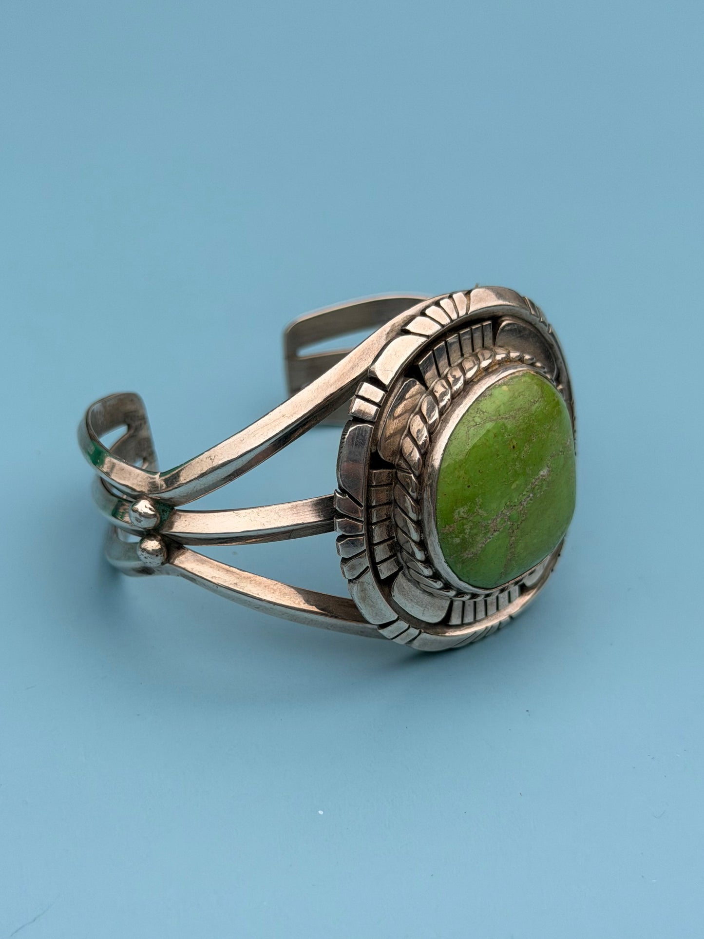 "Charles Johnson" Signed Sterling Silver Gaspeite Cuff