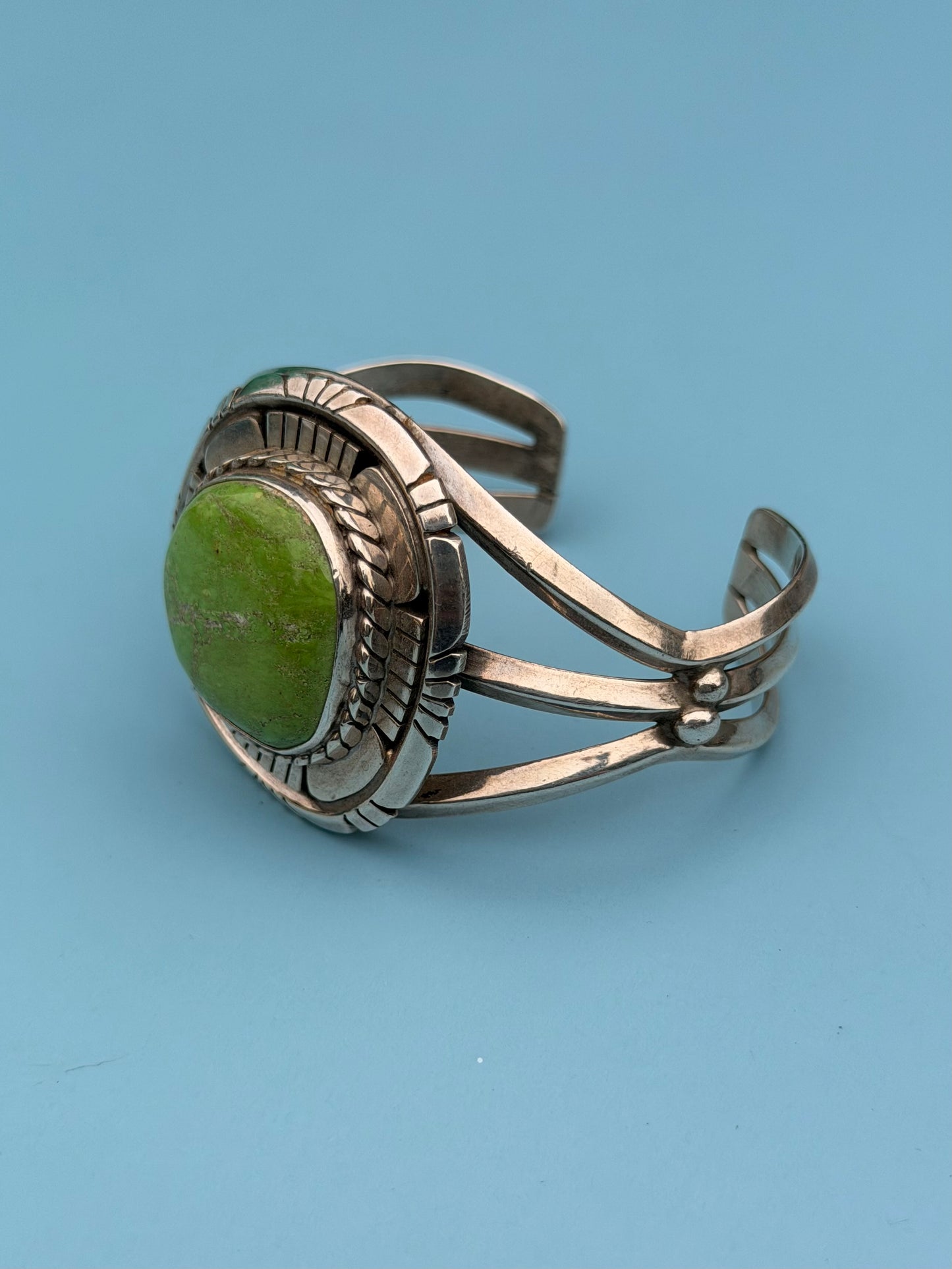 "Charles Johnson" Signed Sterling Silver Gaspeite Cuff