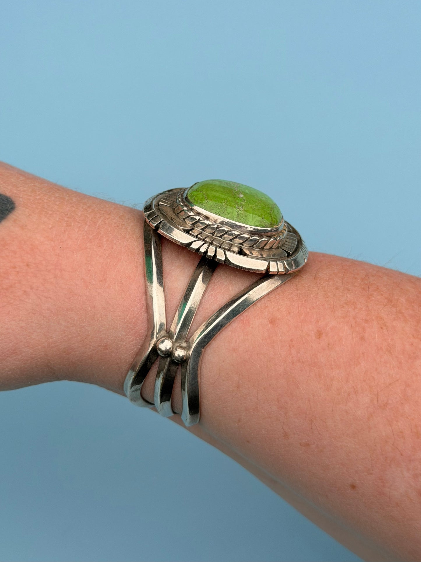 "Charles Johnson" Signed Sterling Silver Gaspeite Cuff