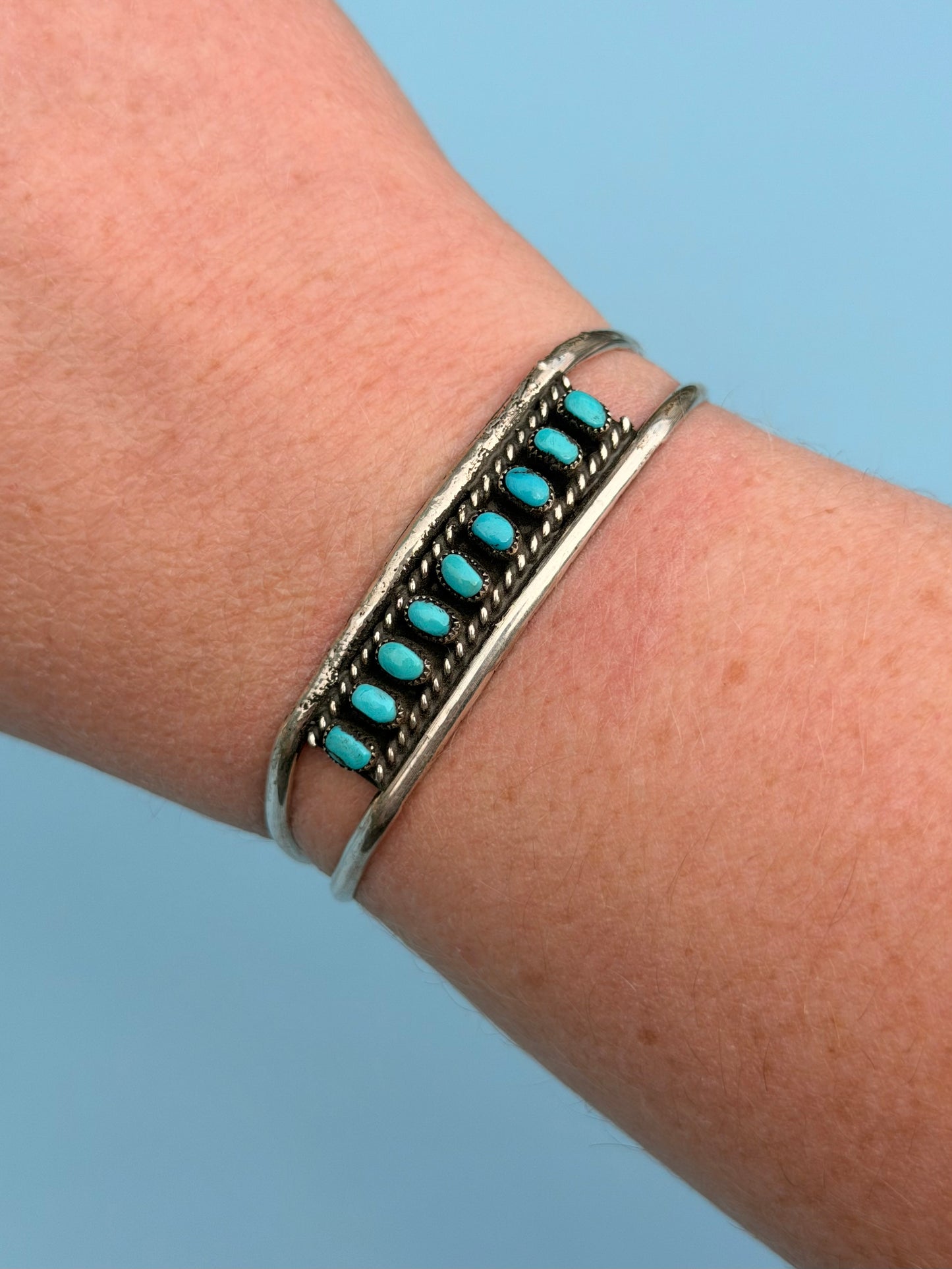 Old Pawn Zuni Turquoise and Sterling Silver Cuff