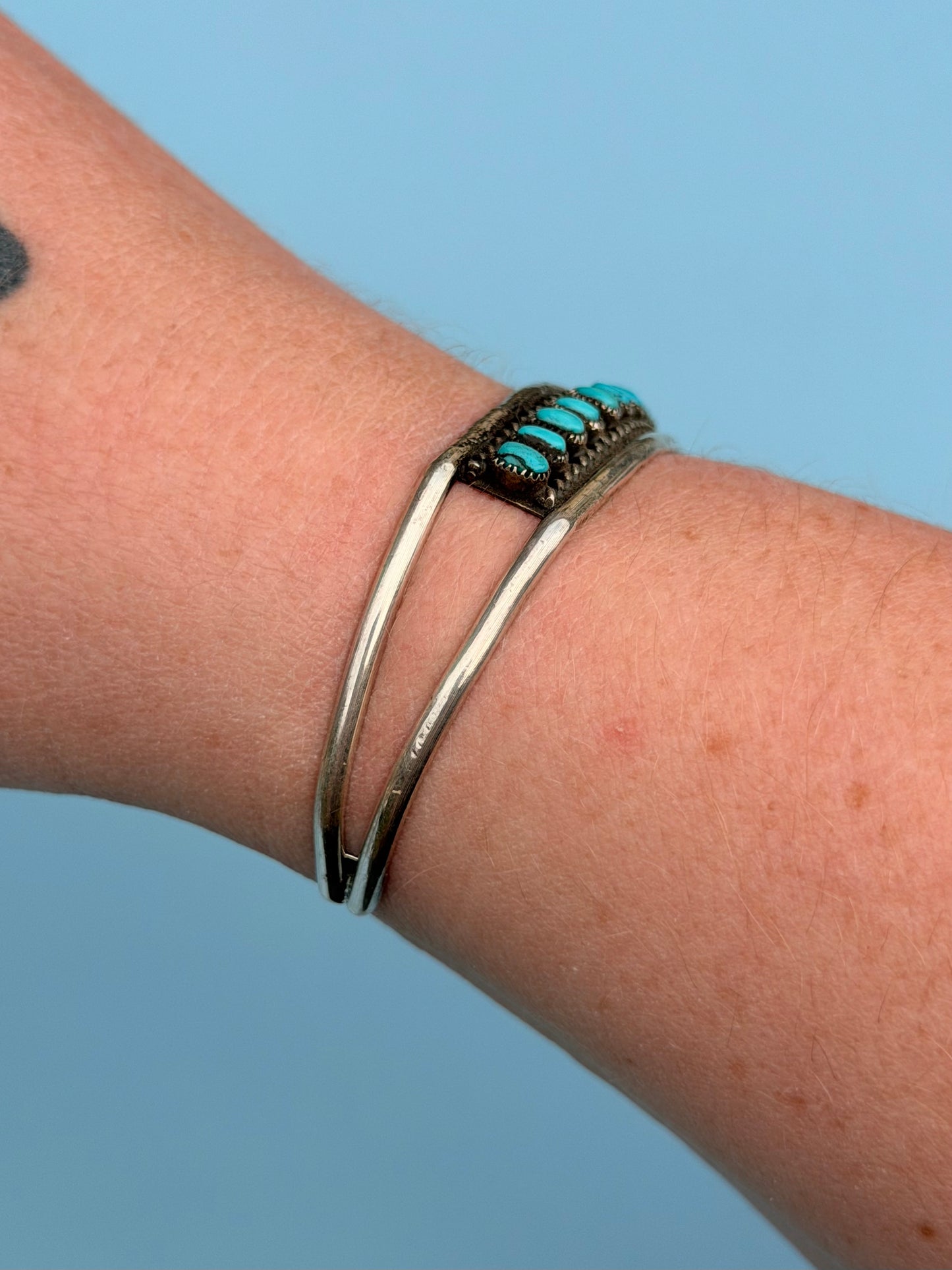 Old Pawn Zuni Turquoise and Sterling Silver Cuff