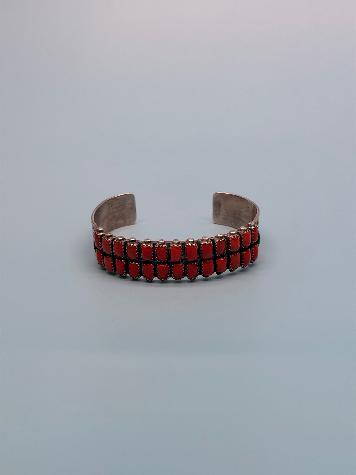 "HS" Signed Hand-Stamped Native American Coral Cuff