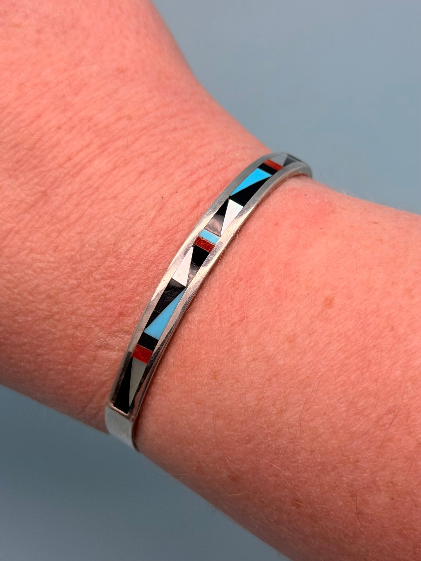 Vintage Sterling Silver Inlaid Cuff