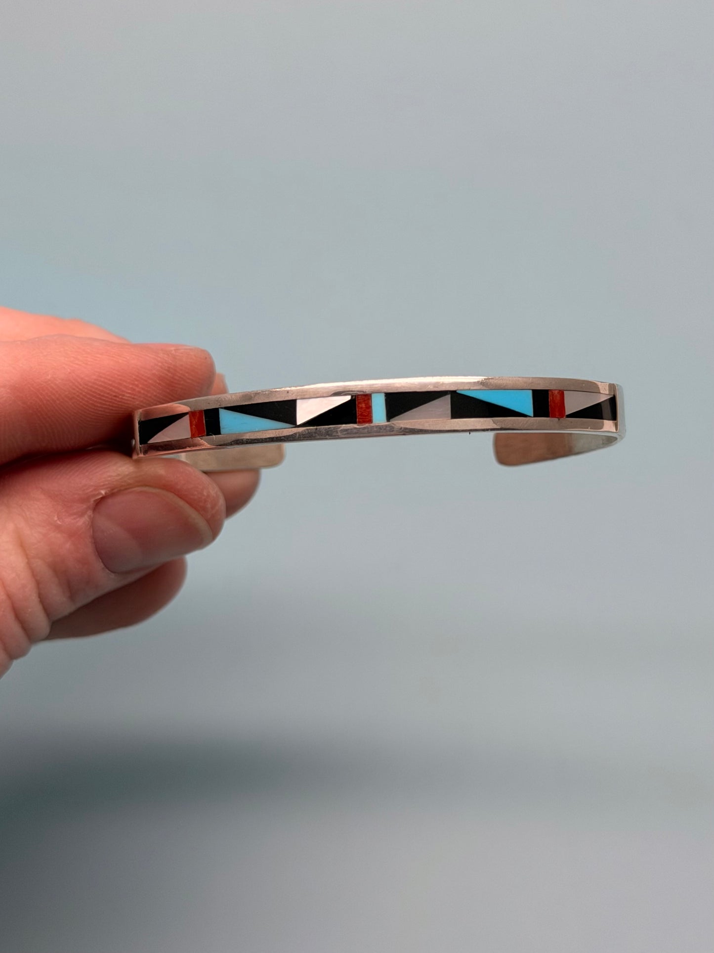 Vintage Sterling Silver Inlaid Cuff