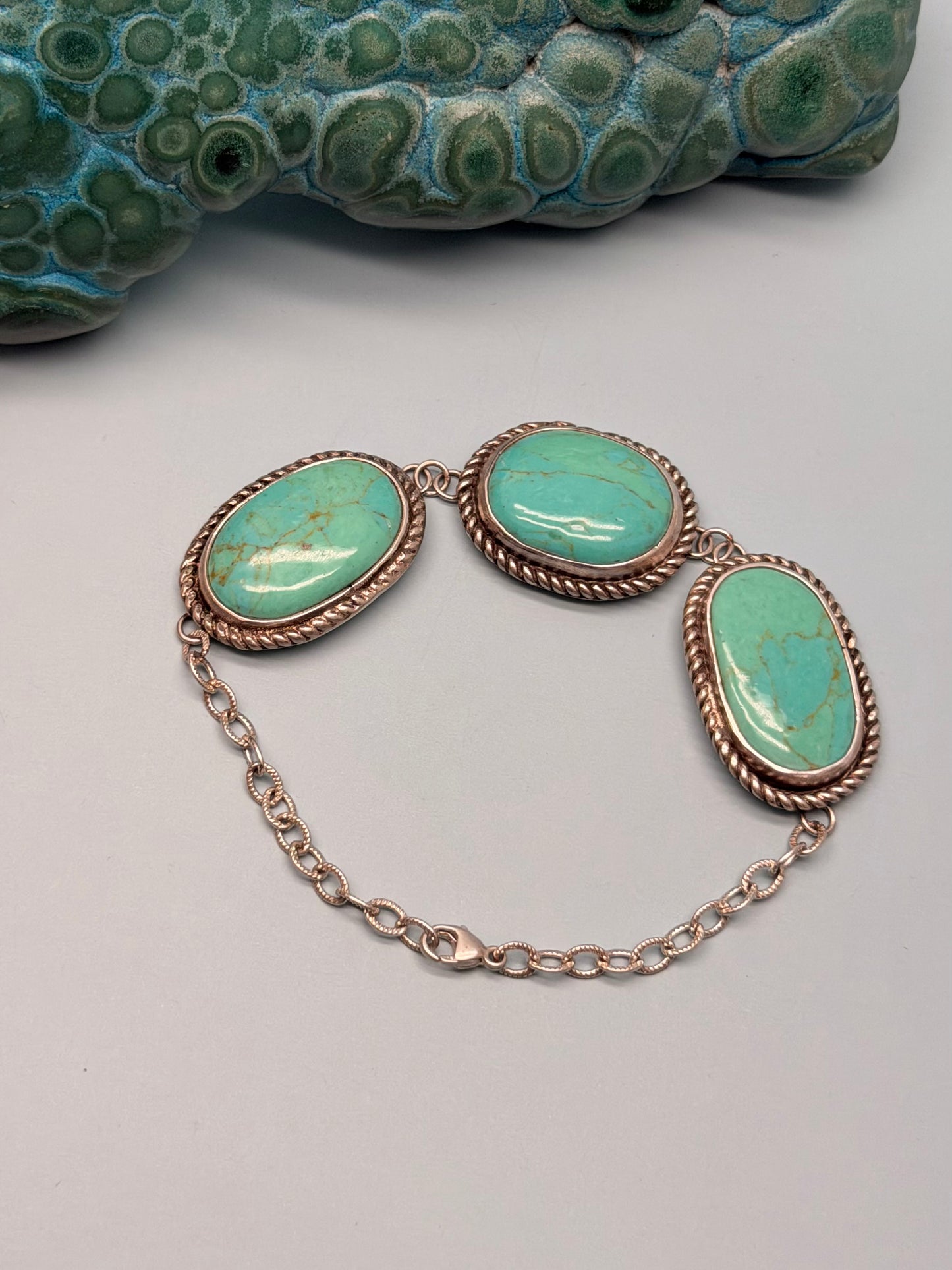 Mystic Visions 3-Stone Turquoise Chain Bracelet