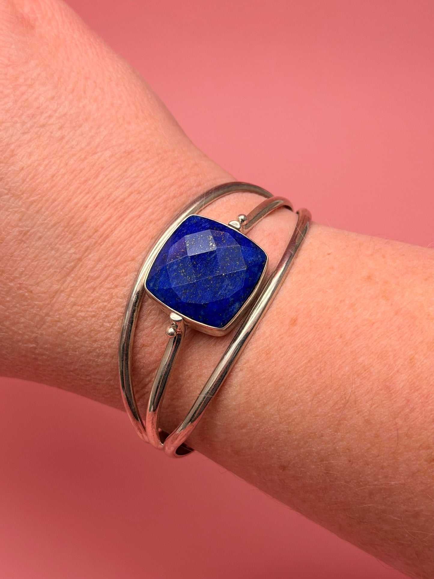 Reversible Lapis & Pink Tourmaline Sterling Silver Cuff