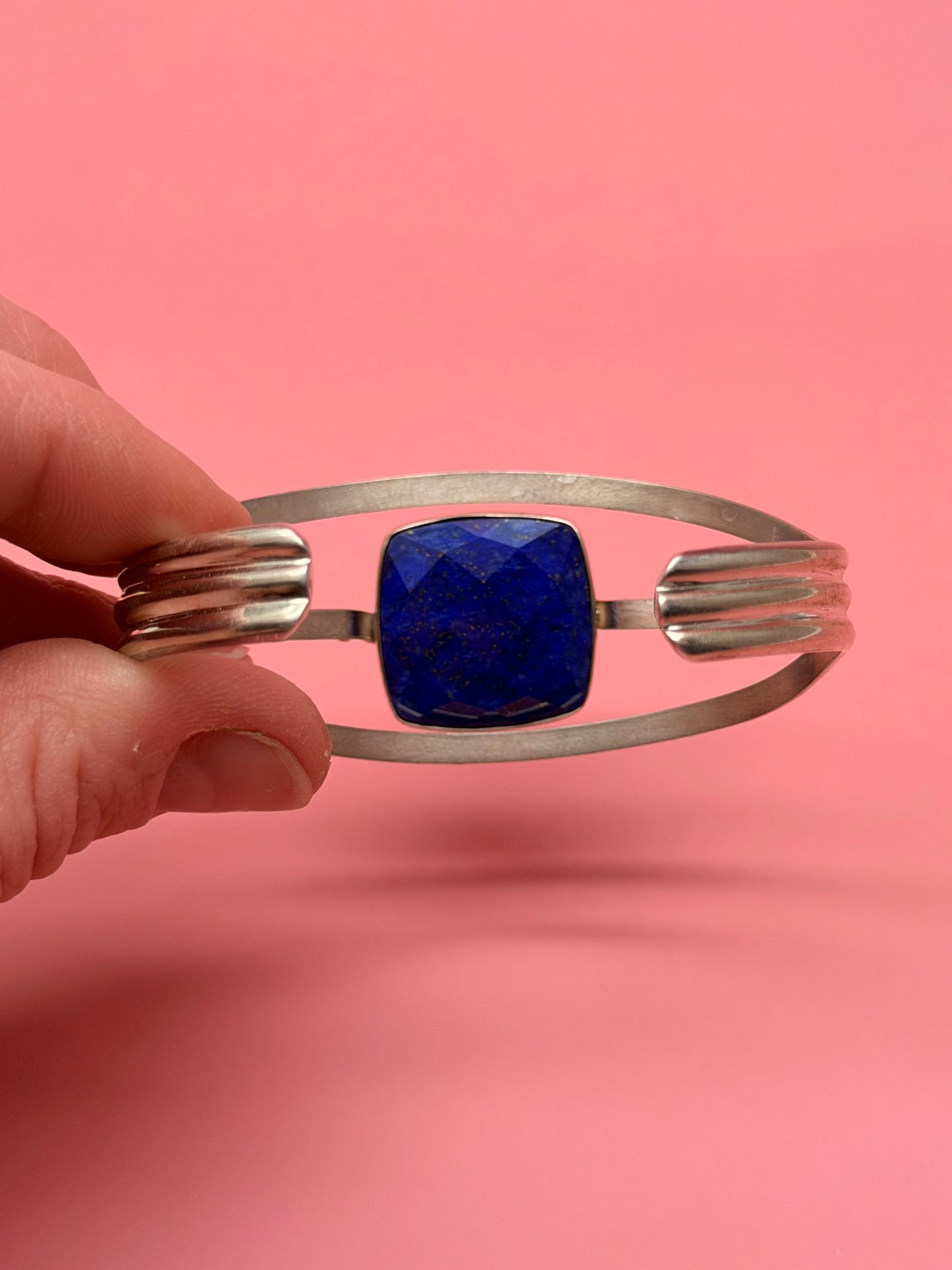 Reversible Lapis & Pink Tourmaline Sterling Silver Cuff