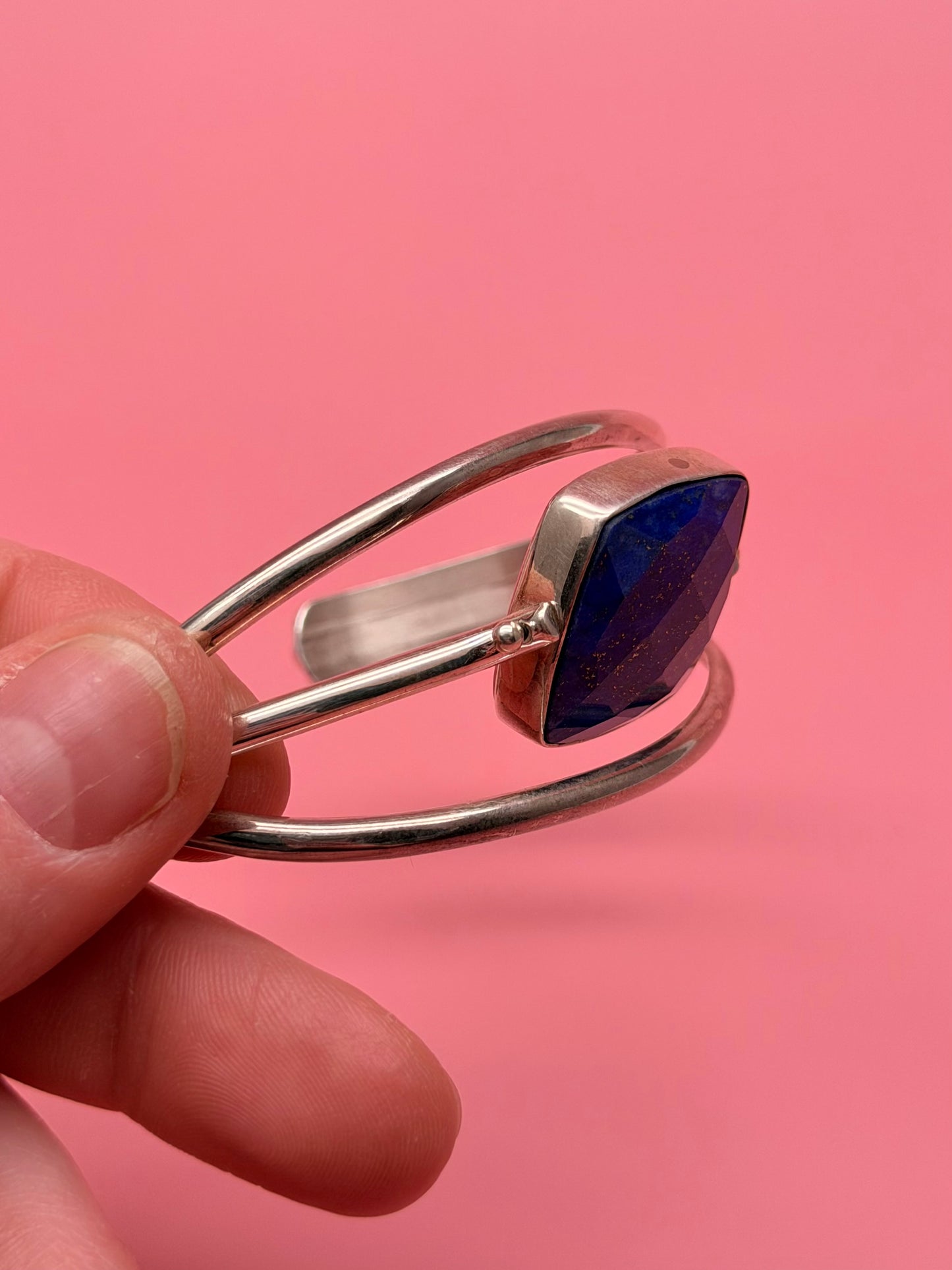 Reversible Lapis & Pink Tourmaline Sterling Silver Cuff