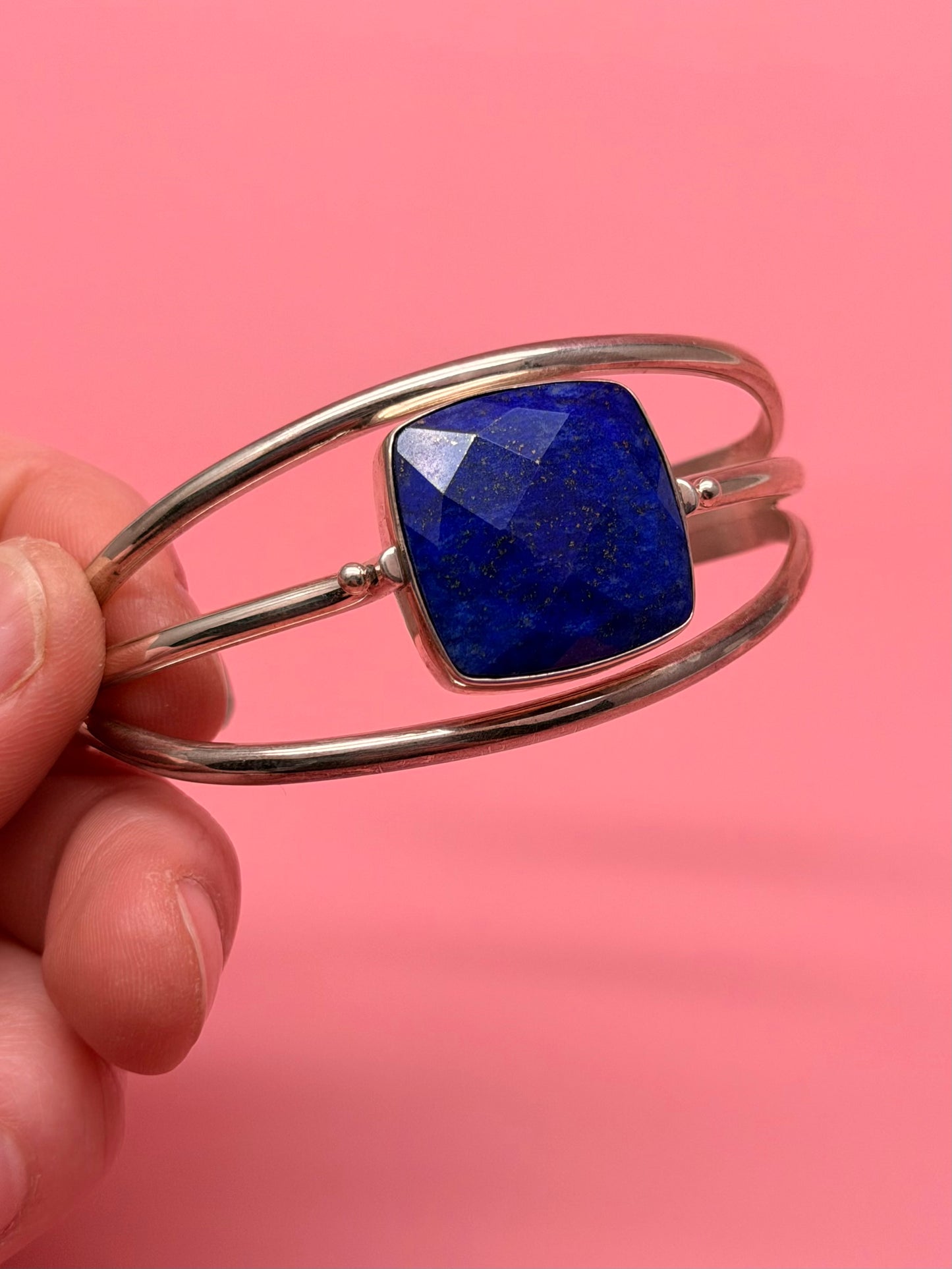 Reversible Lapis & Pink Tourmaline Sterling Silver Cuff