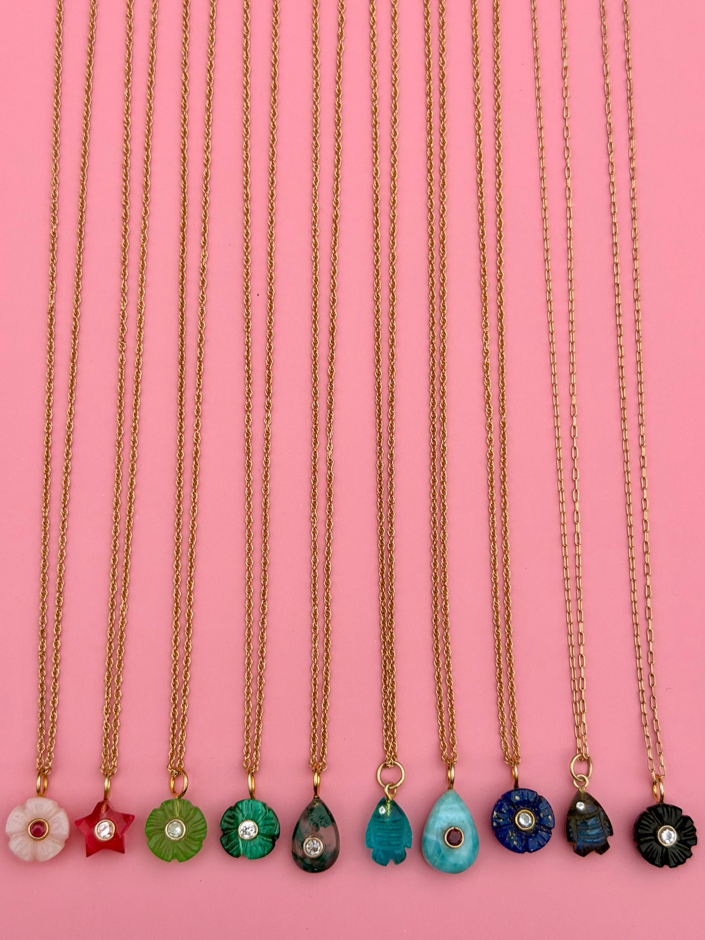 18" Carved Stone Goldfilled Charm Necklace