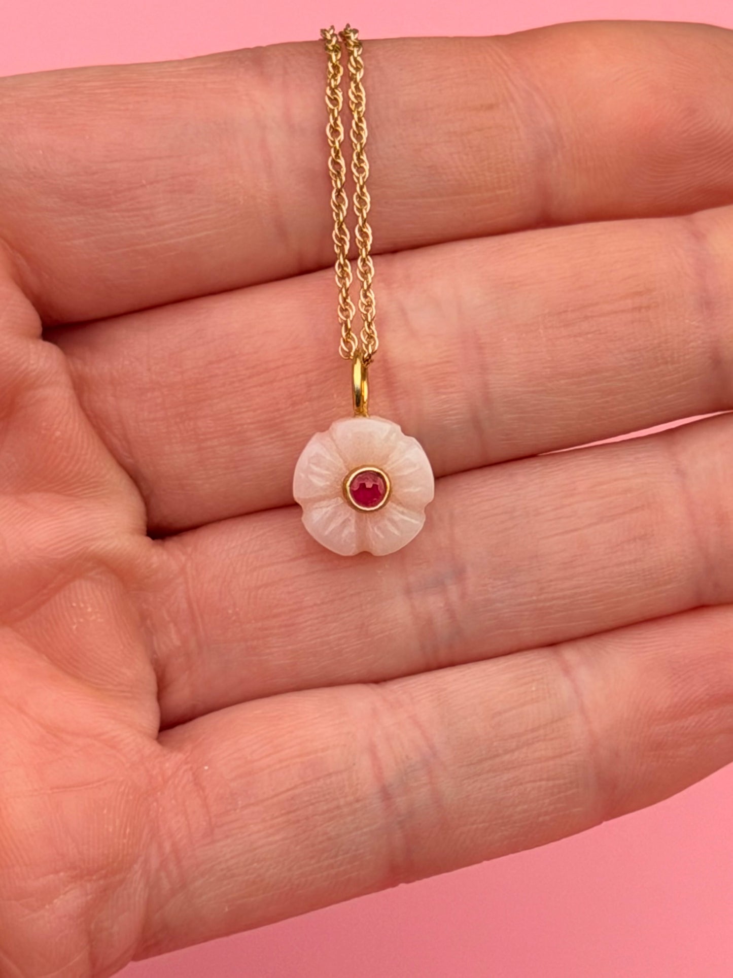 18" Carved Stone Goldfilled Charm Necklace