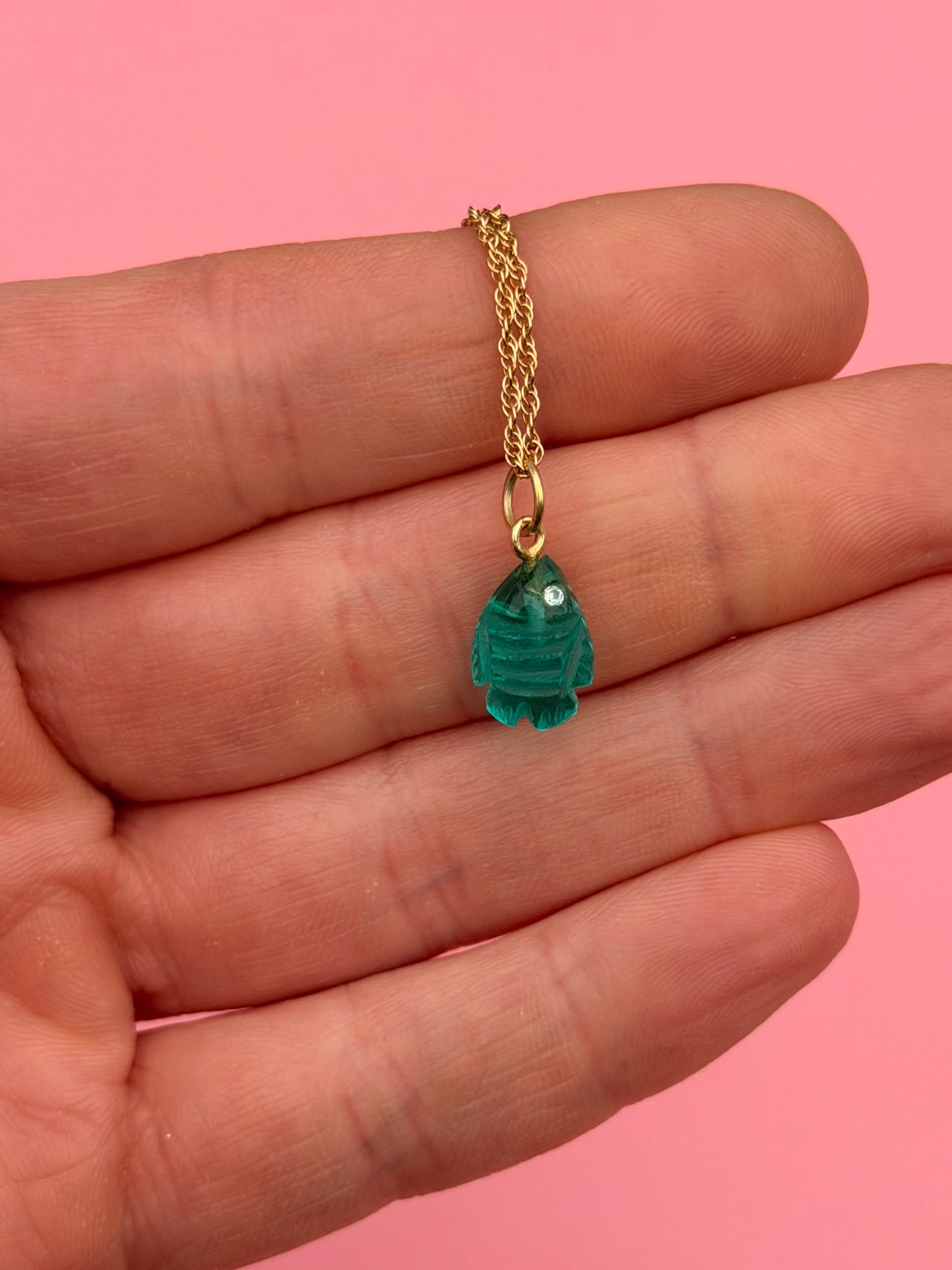 18" Carved Stone Goldfilled Charm Necklace