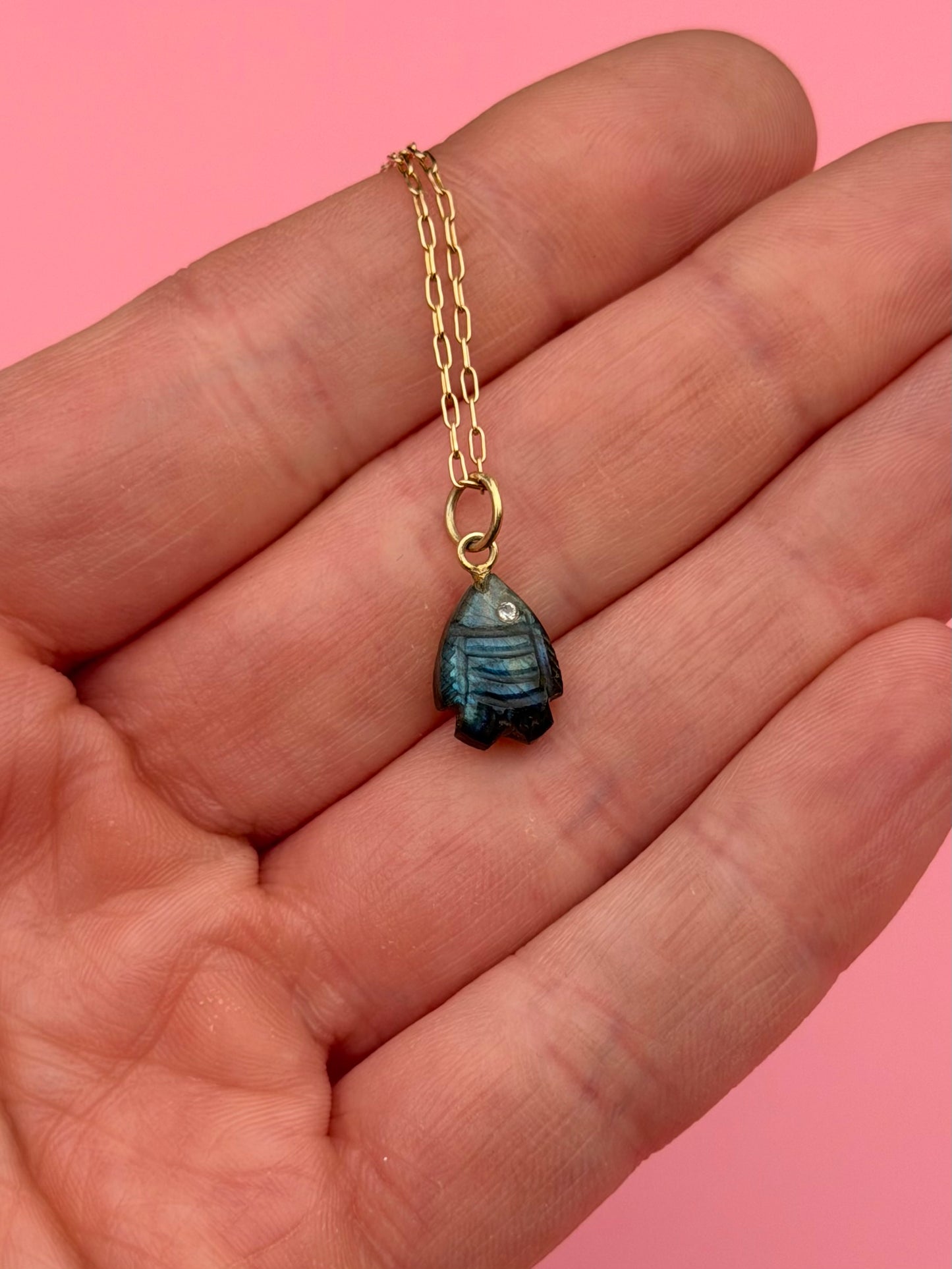 18" Carved Stone Goldfilled Charm Necklace