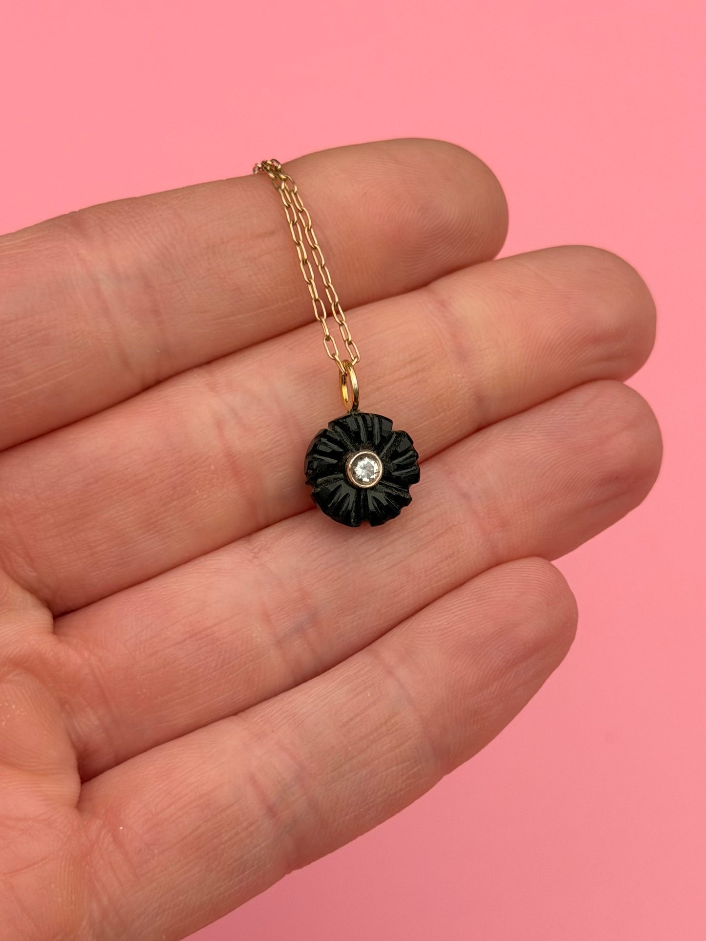 18" Carved Stone Goldfilled Charm Necklace