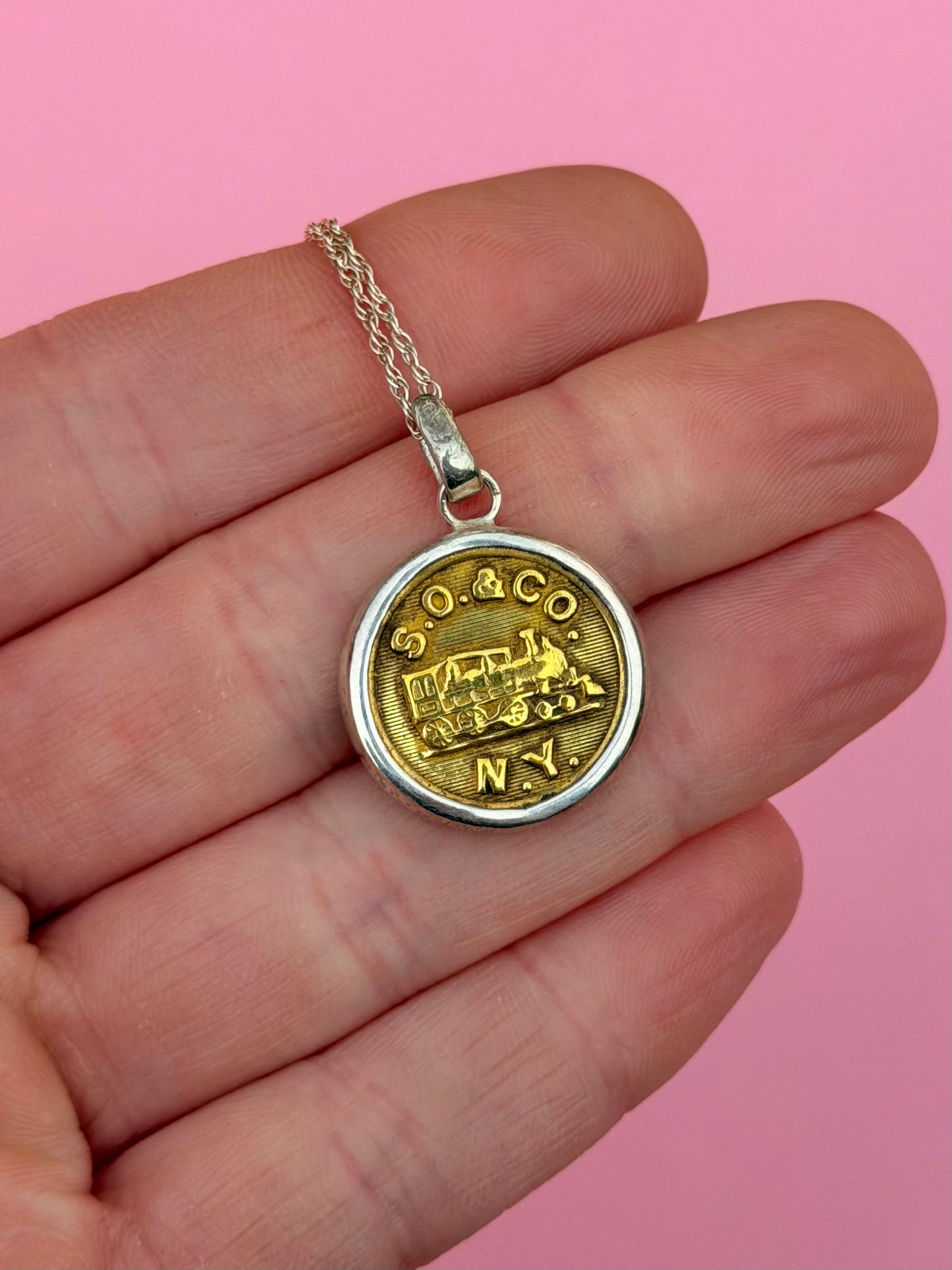 "S.O. & CO NY" Railroad Union Worker Button Necklace