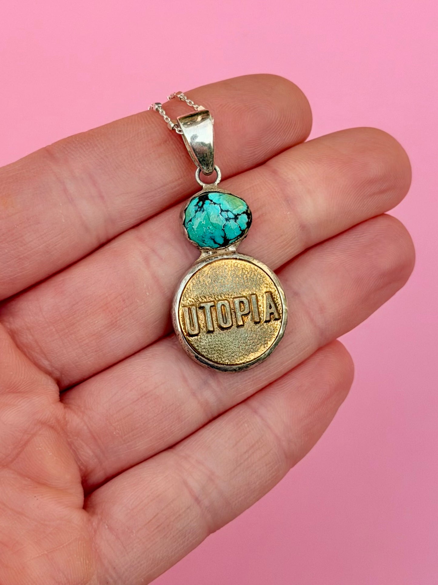 "Utopia" Union Worker Button and Turquoise Necklace