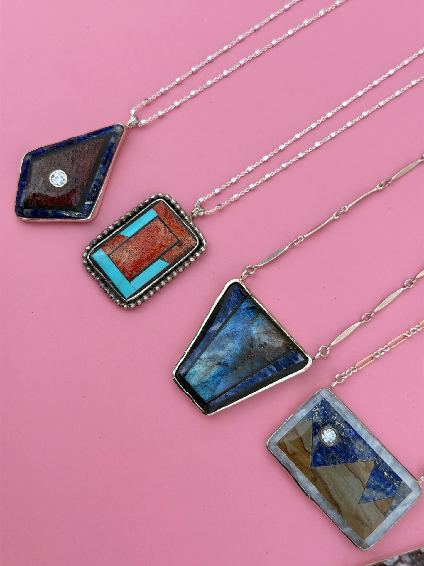 Labradorite & Lapis Intarsia Necklace