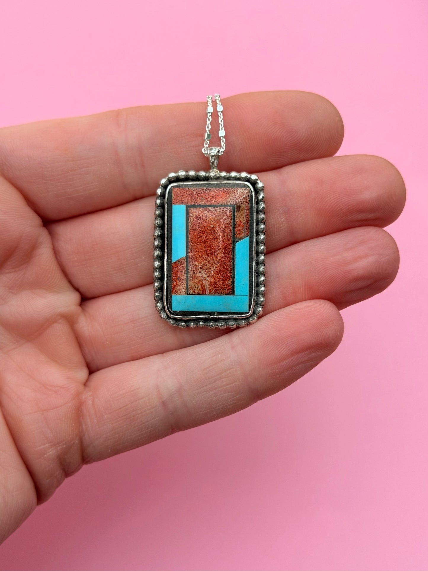 Coral & Turquoise Intarsia Necklace
