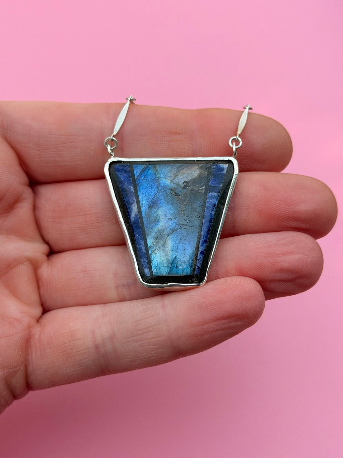 Labradorite & Lapis Intarsia Necklace