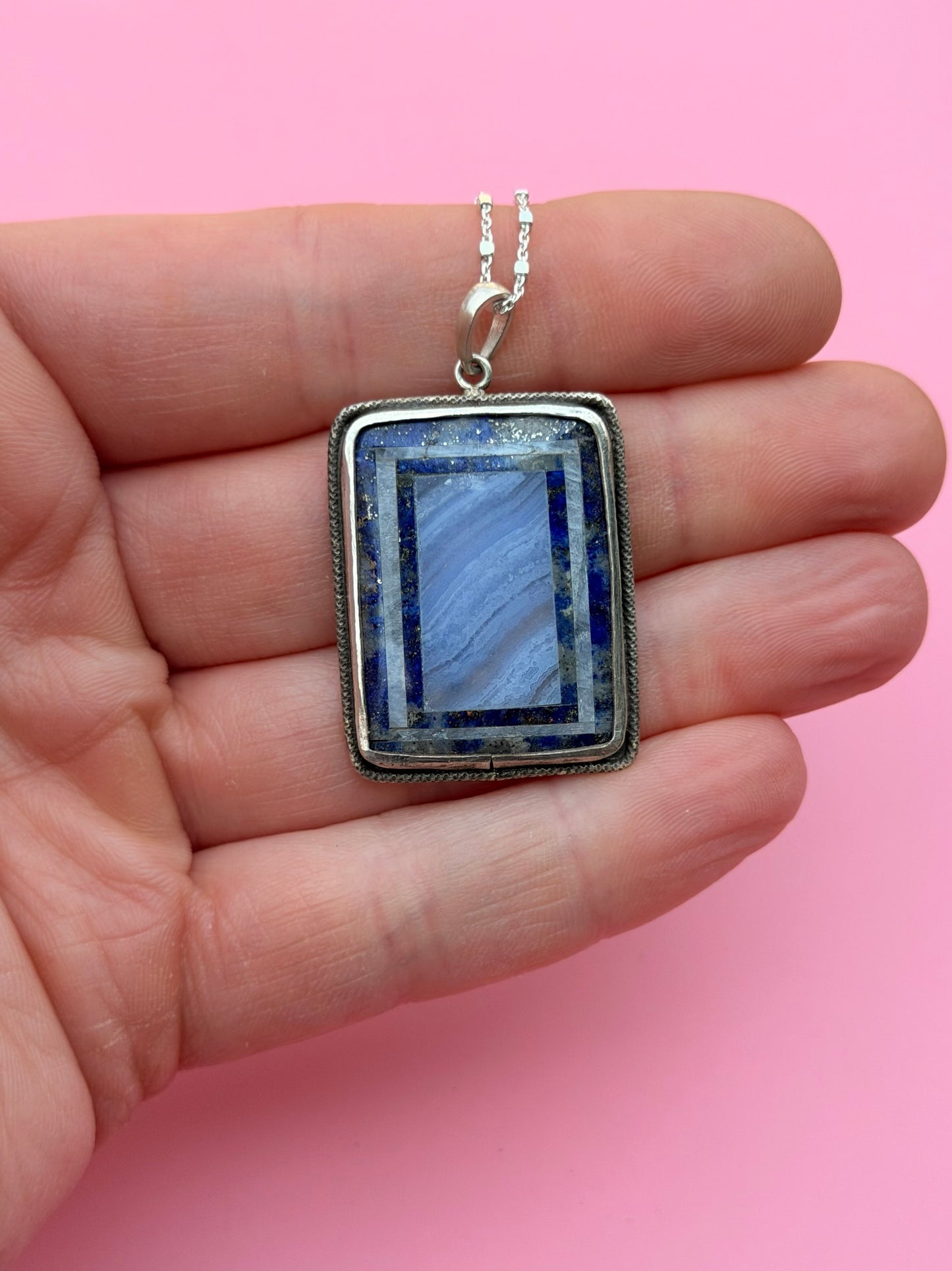 Blue Lace Agate & Lapis Intarsia Necklace